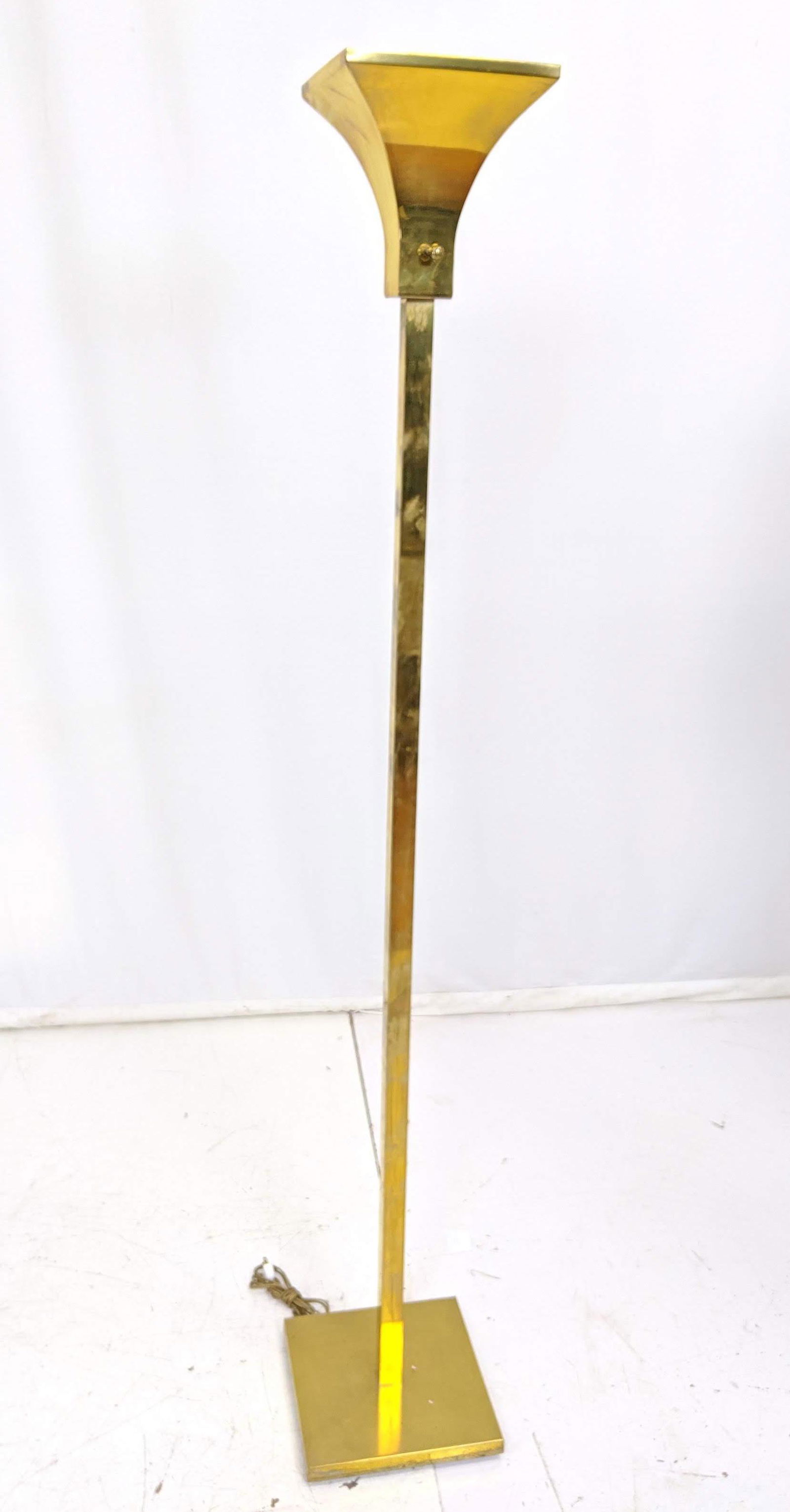 Modernist Brass Torchiere Floor Lamp. Square Tube Colum (1 of 10)
