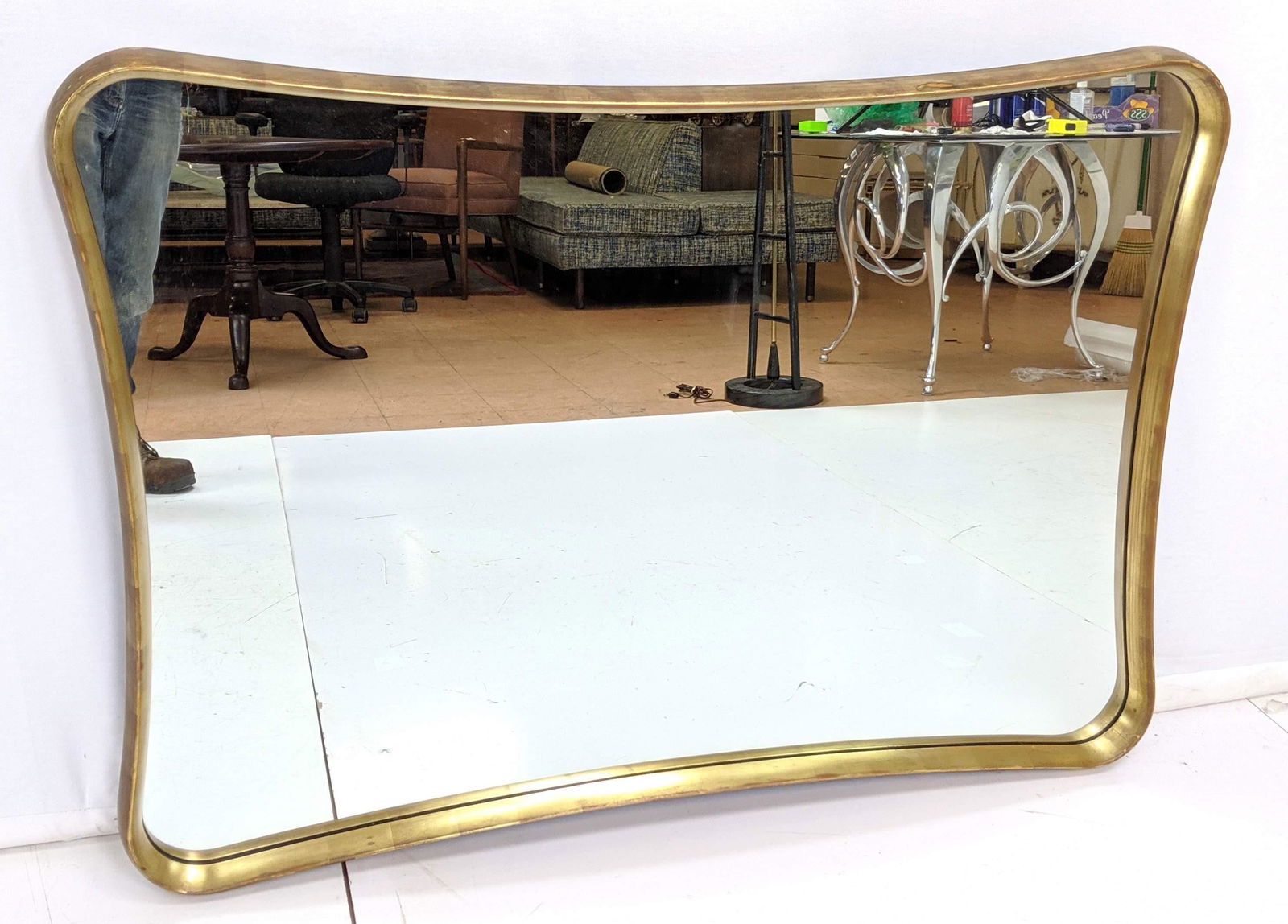 Gio Ponti Style Modernist Gold Gilt Wall Mirror. Concav (1 of 6)