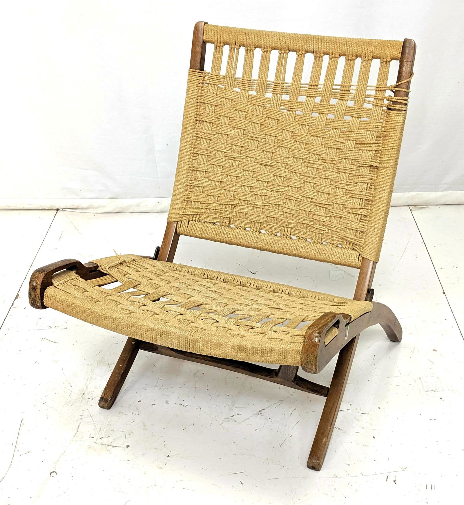 Hans Wegner style Folding Lounge Chair. Wood frame with (1 of 10)