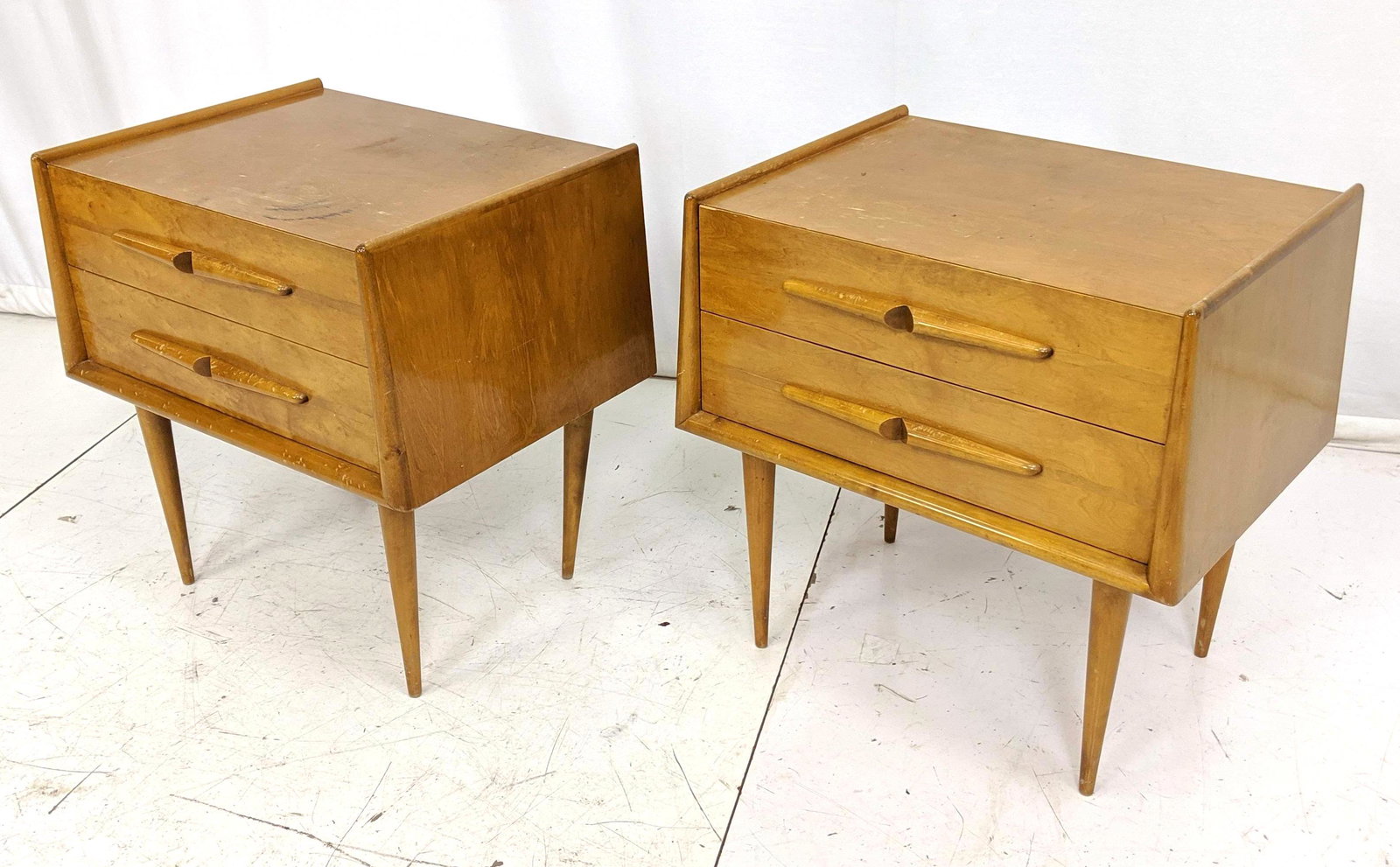 Pr Swedish Modern Maple Nightstands End Tables. Peg leg (1 of 9)