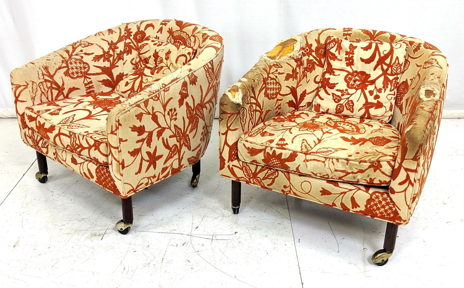 Pr HARVEY PROBBER Barrel Back Lounge Arm Chairs on cast (1 of 9)