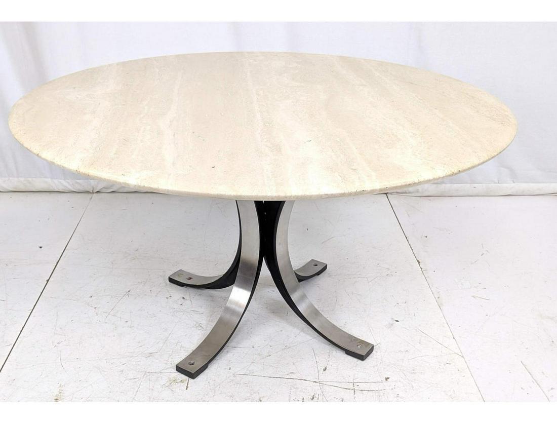 Osvaldo Borsani TECNO Travertine Marble Top Round Occas (1 of 8)