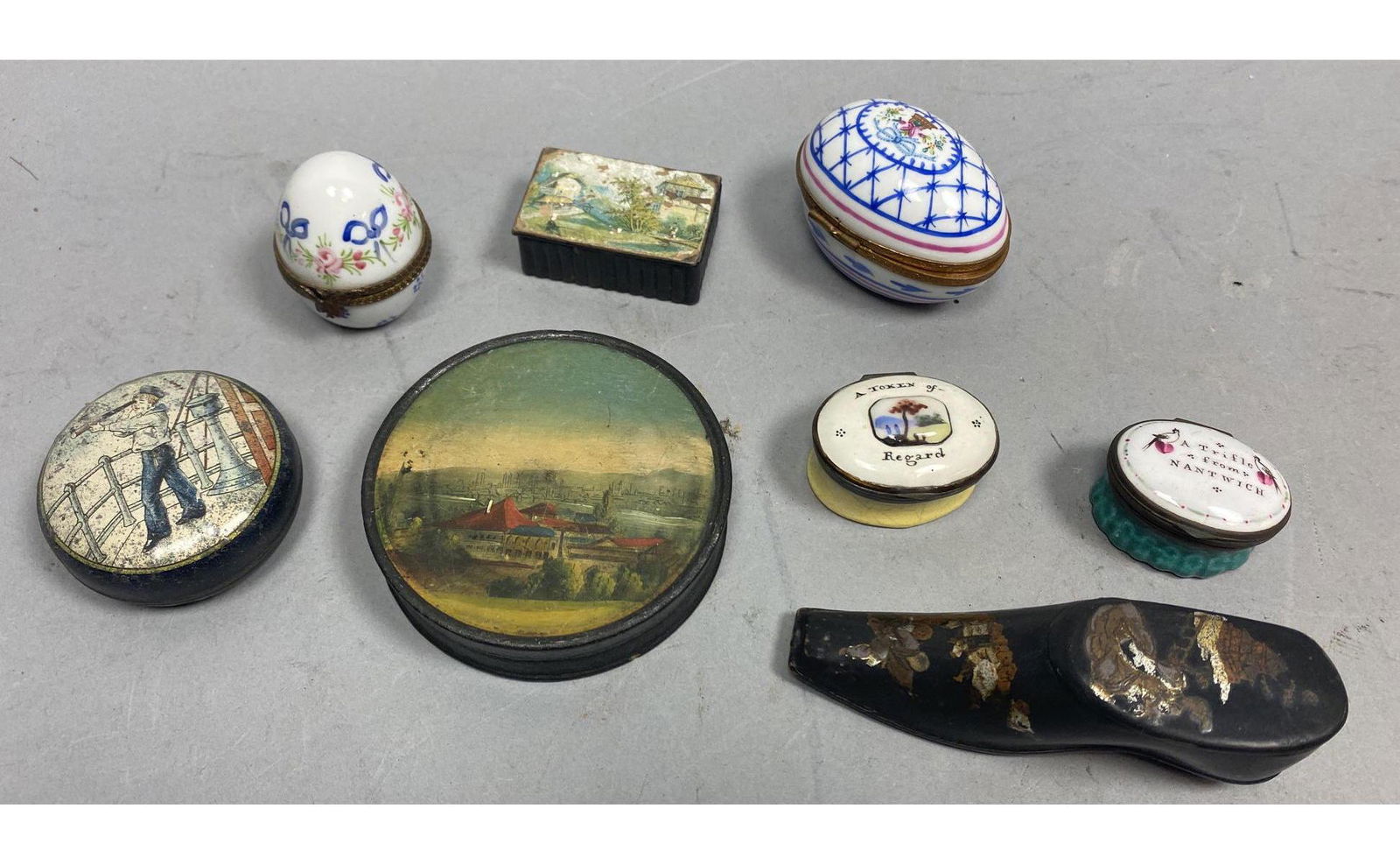 Lot 8 Antique & Vintage Boxes. Enamel . Porcelain hinge (1 of 10)