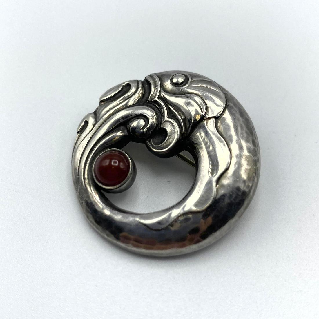 GEORG JENSEN #10 Sterling Silver Dolphin Pin. Cabochon (1 of 6)