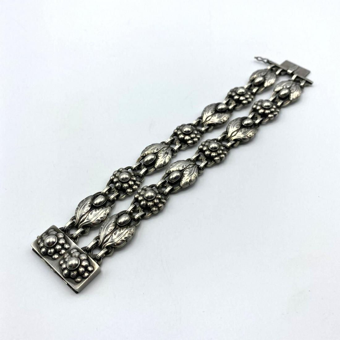 GEORG JENSEN #3 Double Sterling Silver Bracelet. Leaves (1 of 7)