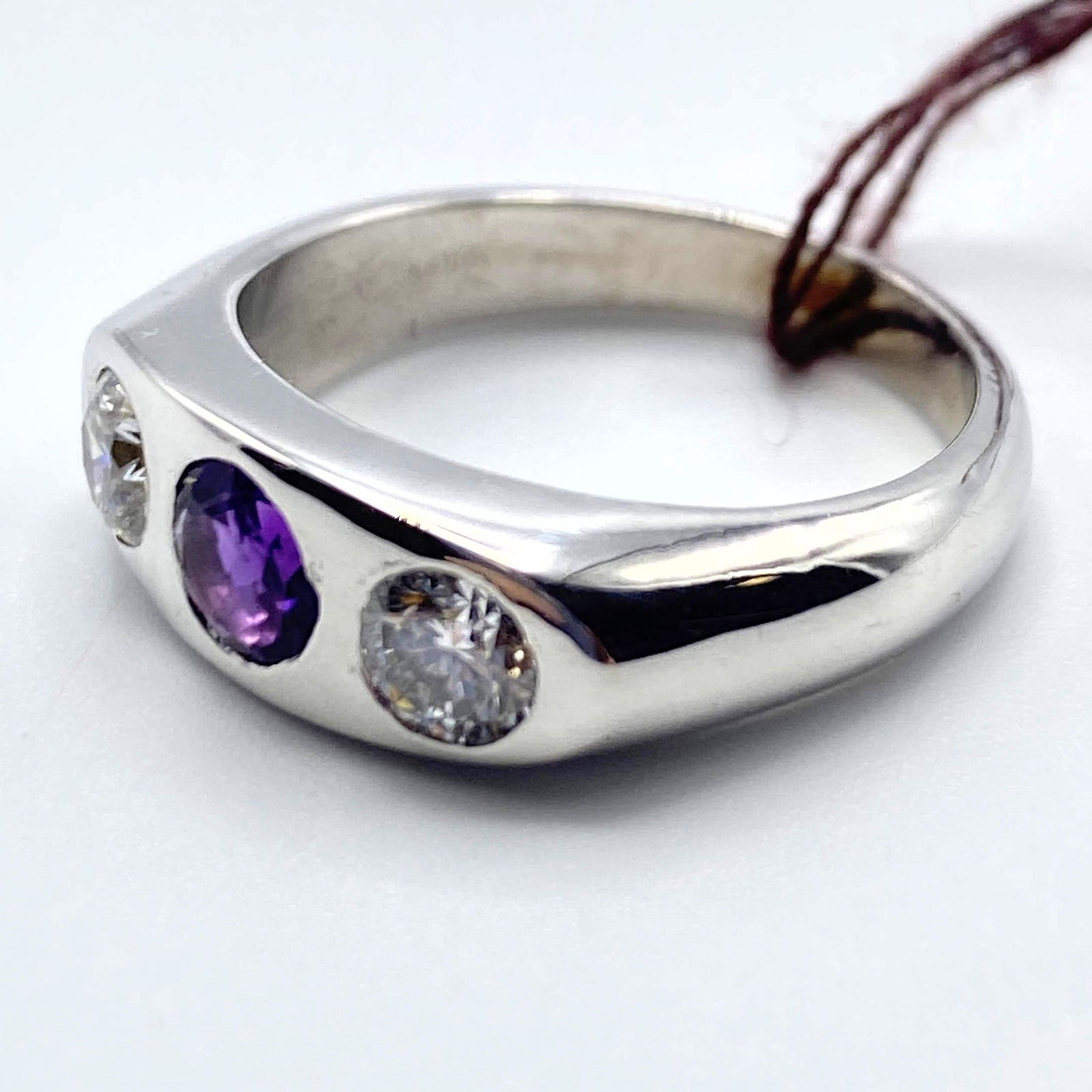 14K Gold Amethyst & Diamond Gypsy Ring. Center amethyst (1 of 6)