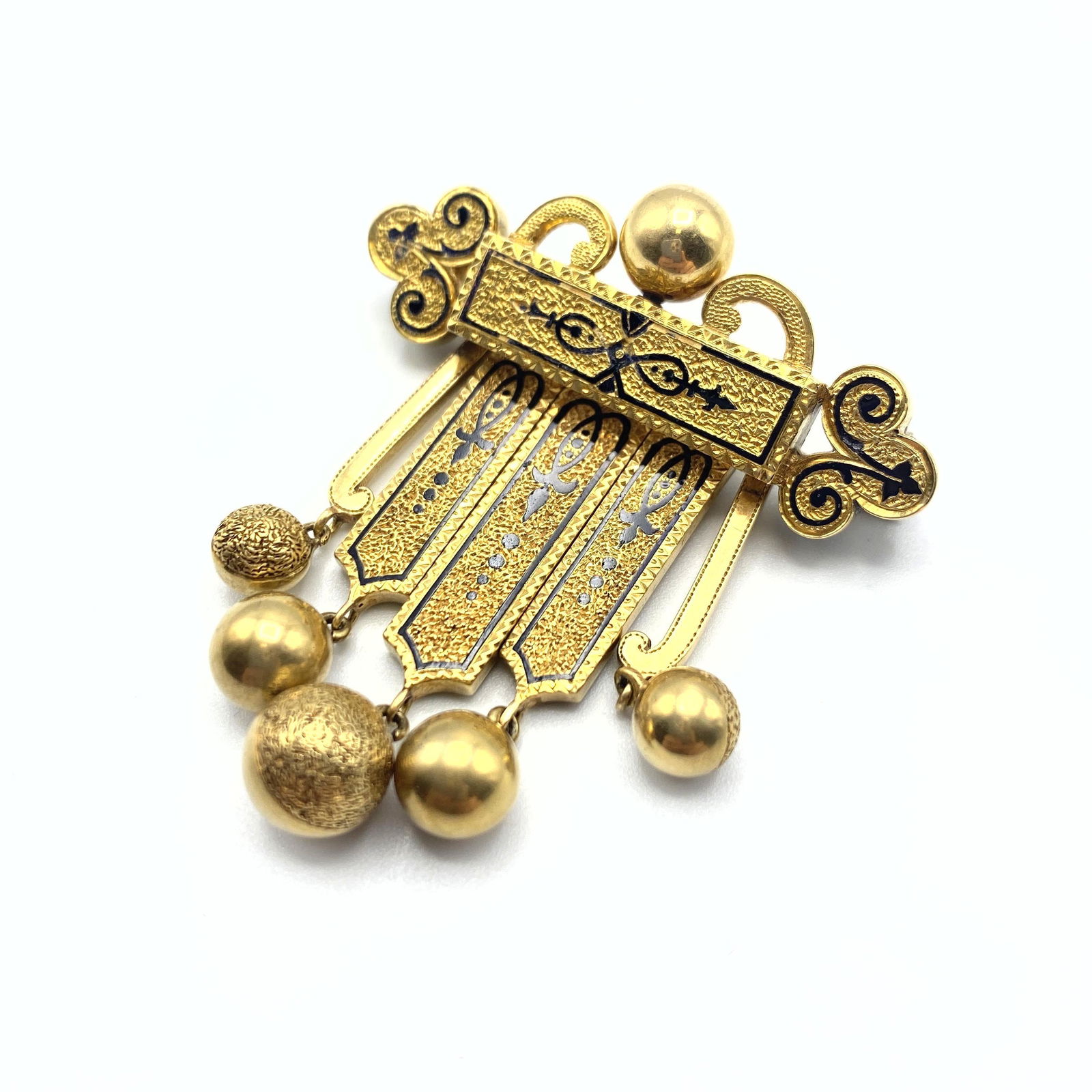 14K Victorian Gold Brooch Pin. Pin with black etched de (1 of 6)