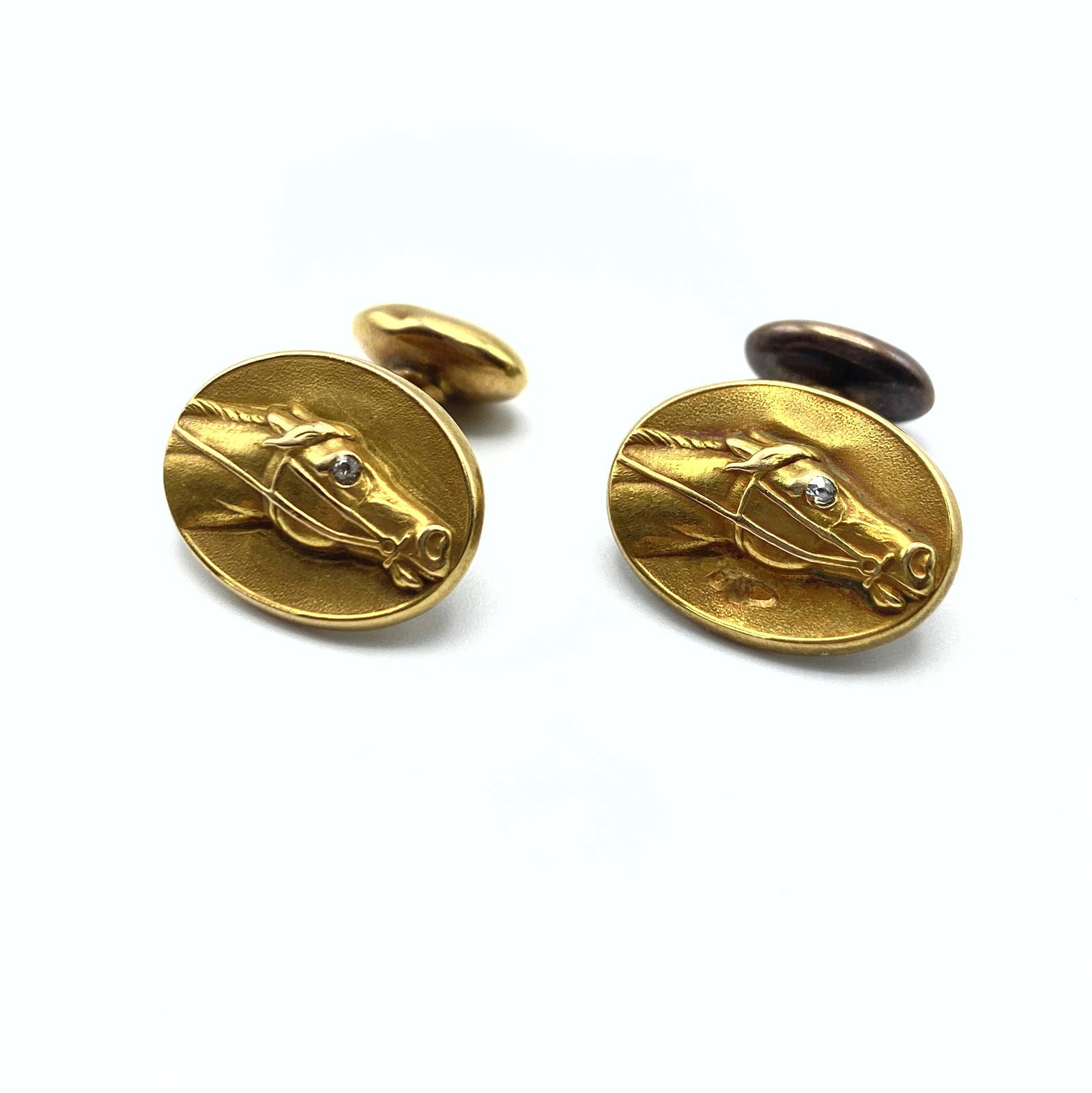 Pr 14K Gold Horse Head Cuff Links. Diamond Eyes. Marked (1 of 7)