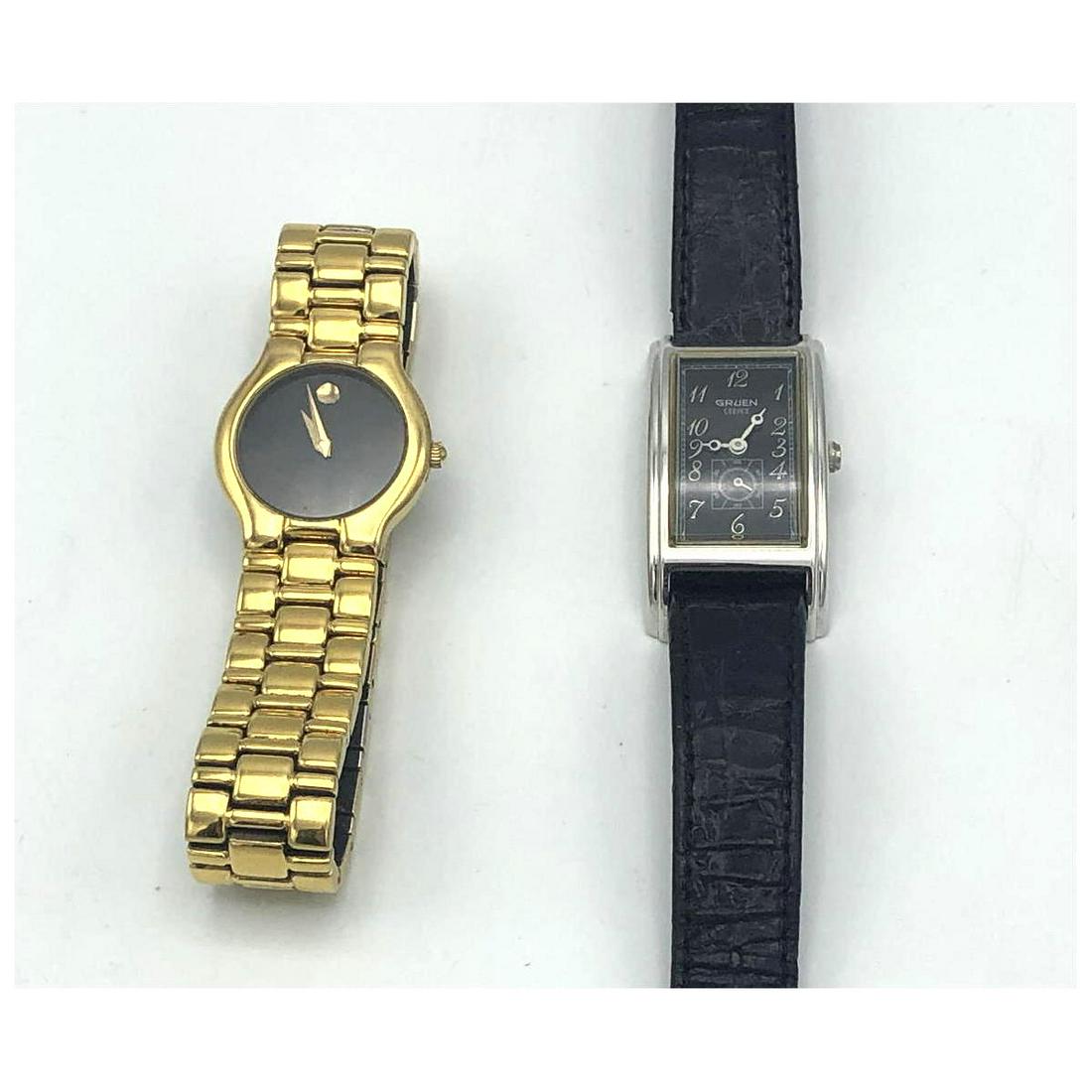 2 Ladies Wrist Watches. MOVADO. GRUEN. (1) Movado Museu: 2 Ladies Wrist Watches. MOVADO. GRUEN. (1) Movado Museum Watch with Matte Dial. (2) Gruen "Curvex" Tank Style Watch. Original Leather Band. Chromed Case with Black Face.-- Dimensions: --- US Shipping