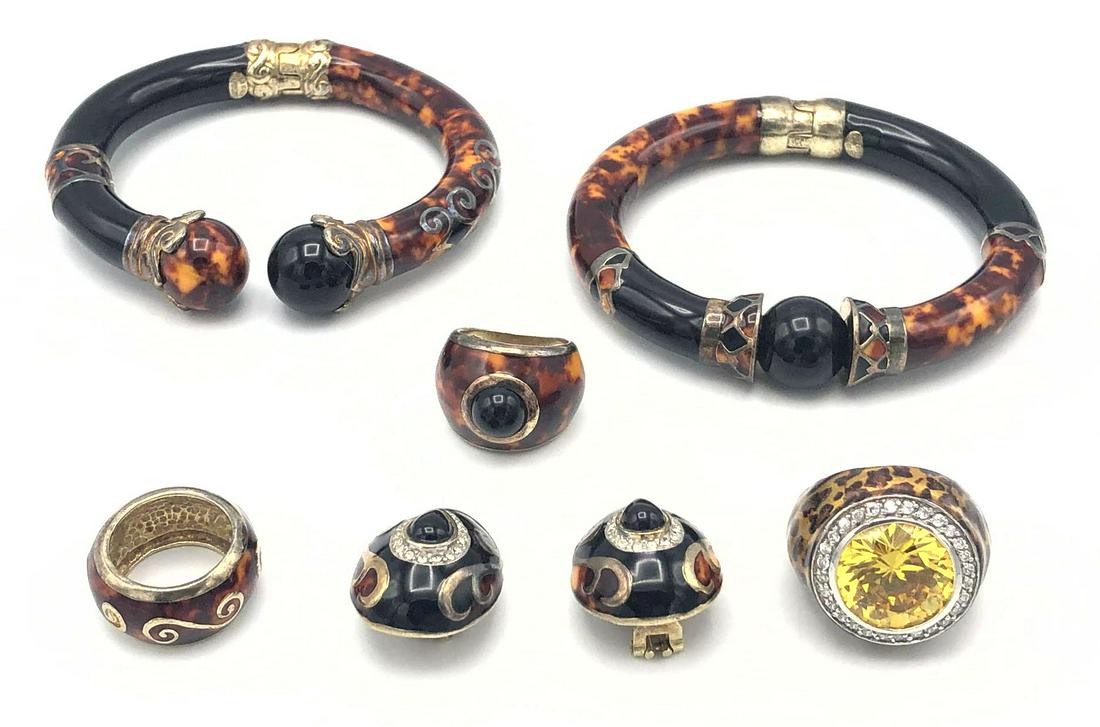 7 Pc Designer Tortoise Enamel Sterling Jewelry. 2 Hinge (1 of 15)