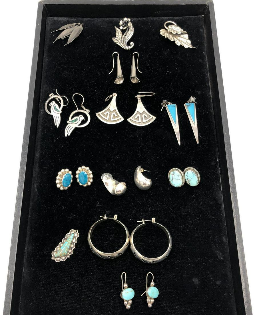 13pc Sterling Silver Jewelry Lot. 3 pins, 1 pendant, 9 (1 of 18)