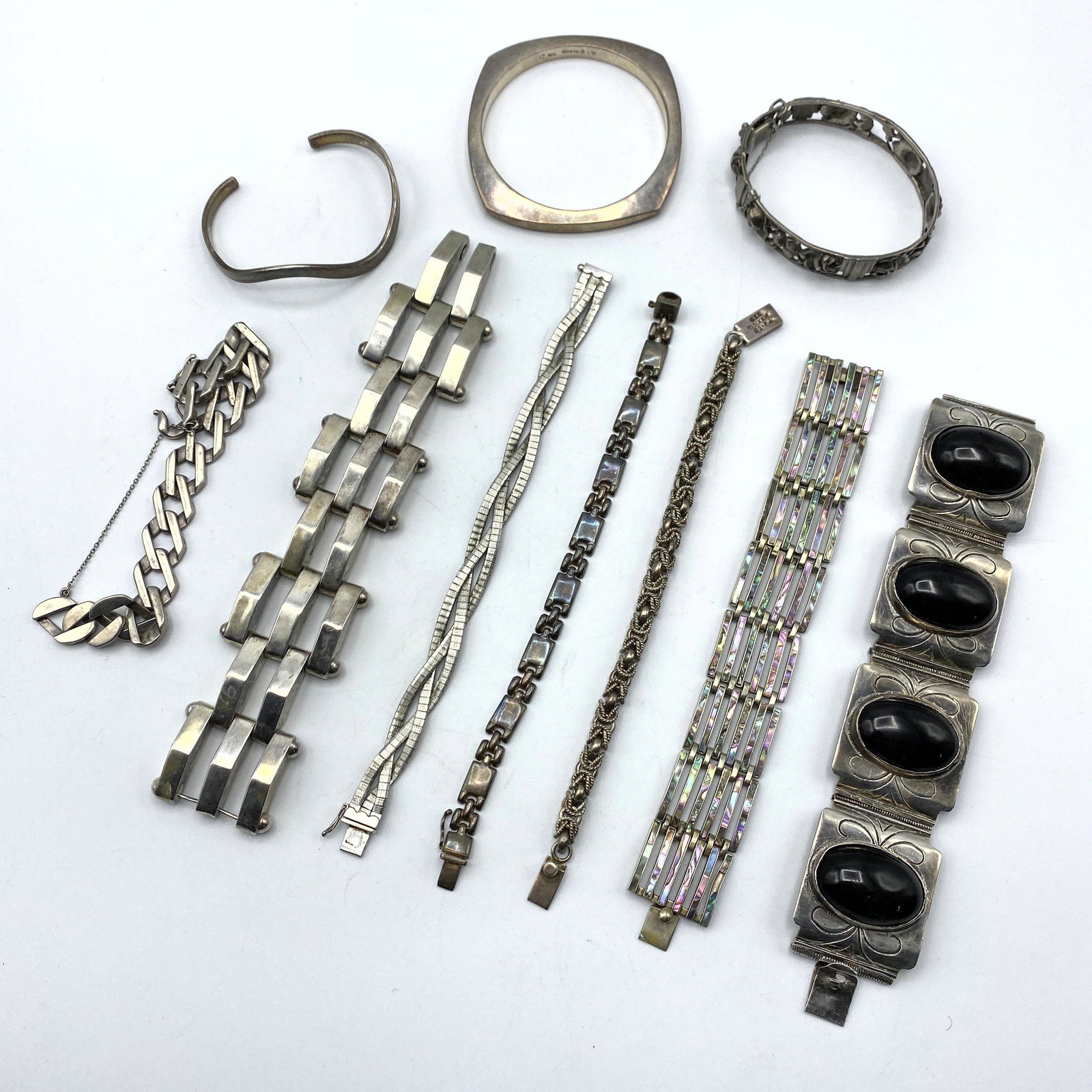 10pc Sterling & Silver Modernist Bracelets. Many Link B (1 of 11)