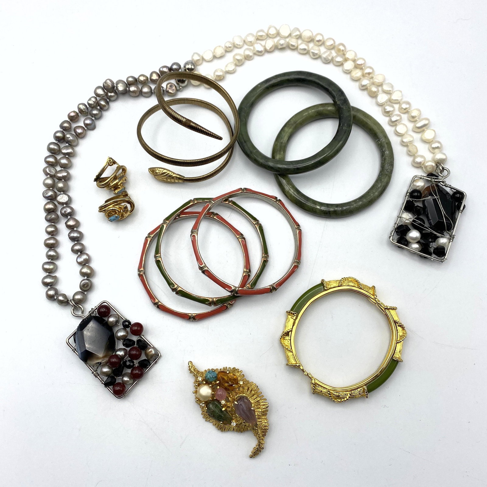 11pc Vintage Costume Jewelry.  Figural Snake Slave Brac (1 of 11)
