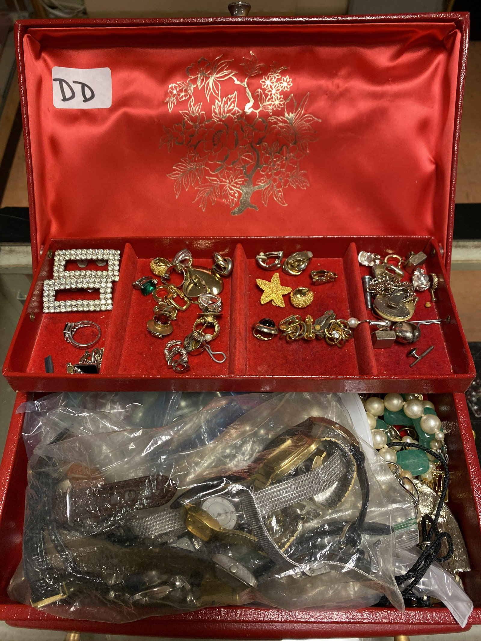 Jewelry Box Lot DD Mixed Costume Jewelry. Watches, Shoe (1 of 6)