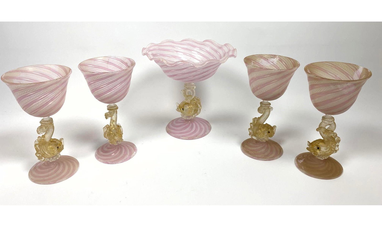 5pc Italian Murano art glass dolphin compote glasses. C (1 of 13)