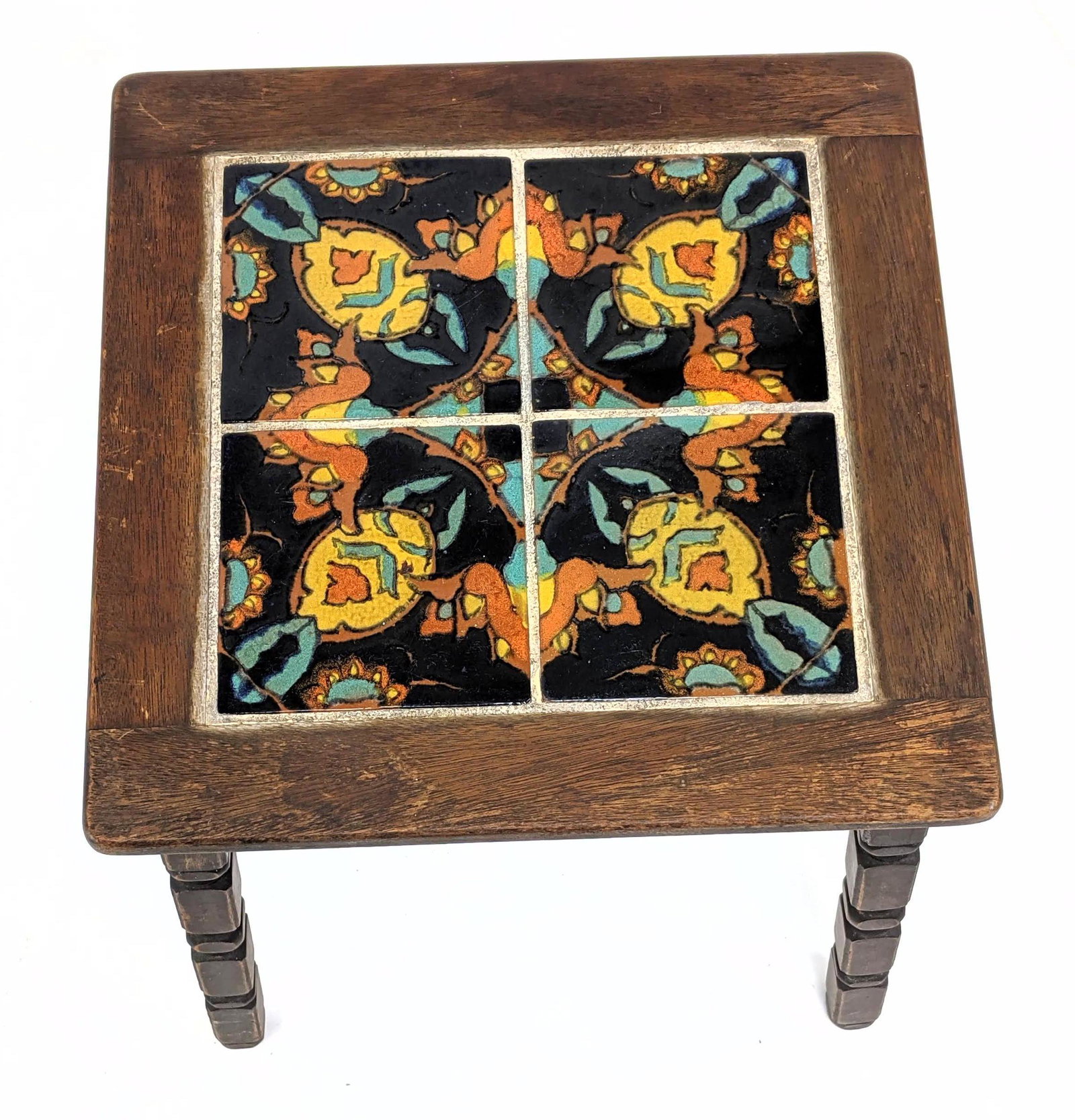 CATALINA California Tile Top Wood Side Table. Carved wo (1 of 8)