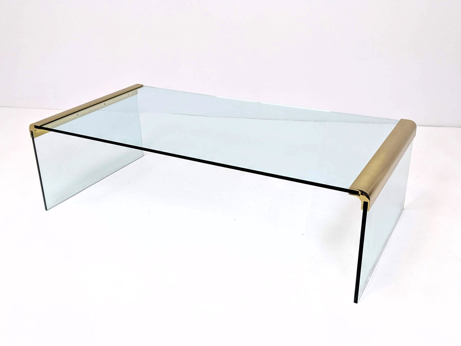 DIA style Glass Modernist Coffee Table. Brass Joint tri (1 of 10)