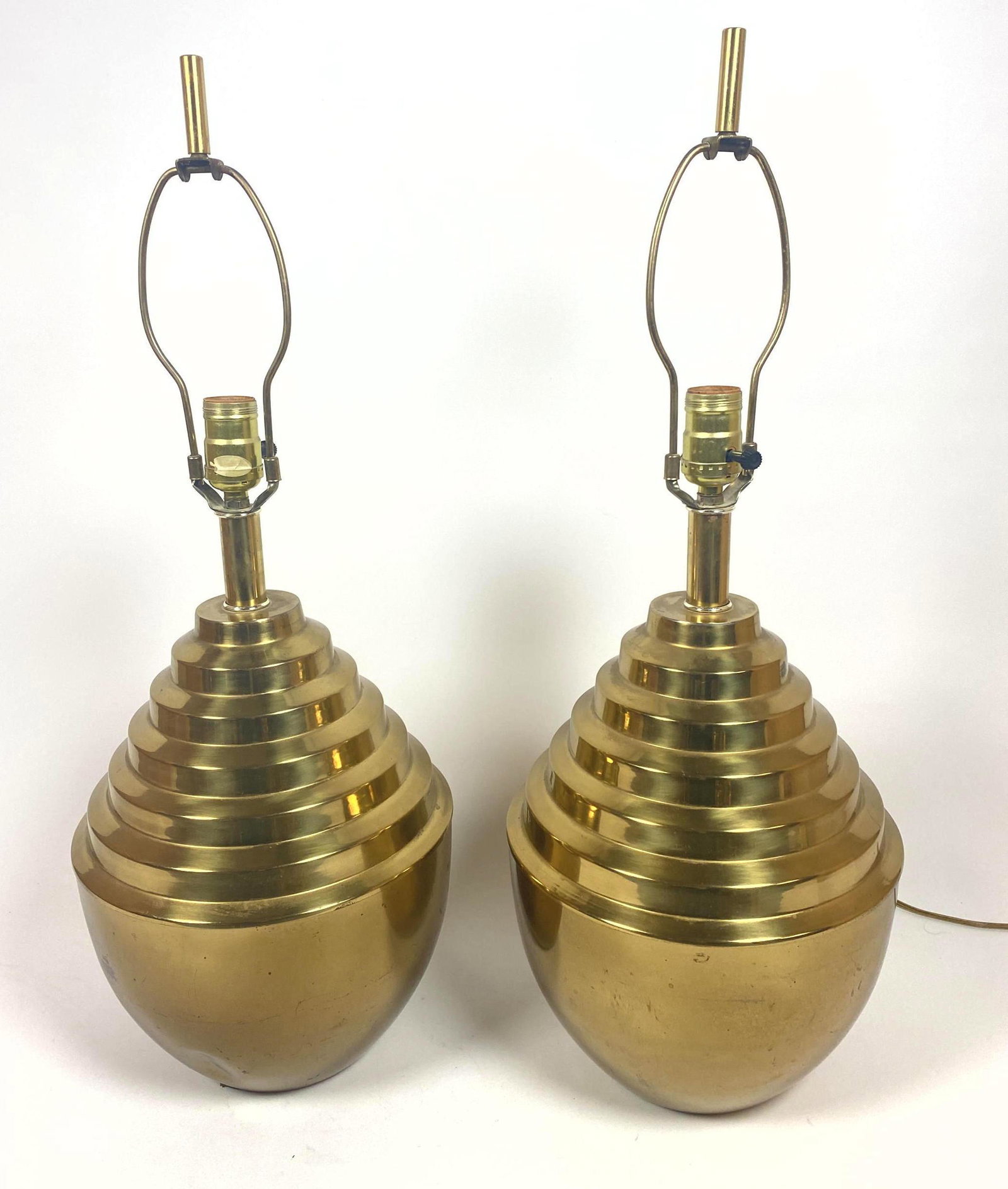 Pr Stepped Brass Modernist Table Lamps. Geometric desig (1 of 13)