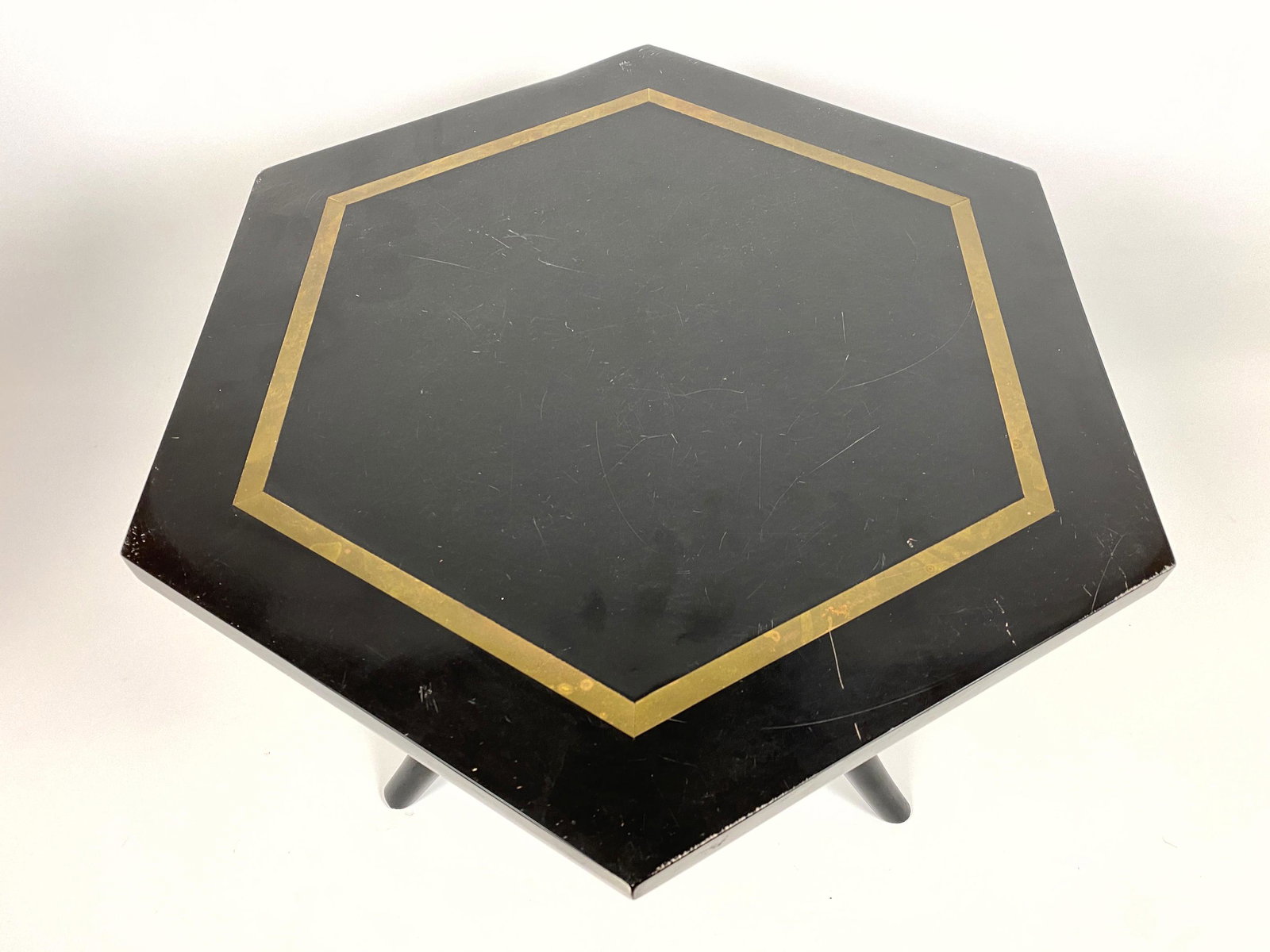 Harvey Probber Style Hexagonal Side Table. Glossy black (1 of 11)