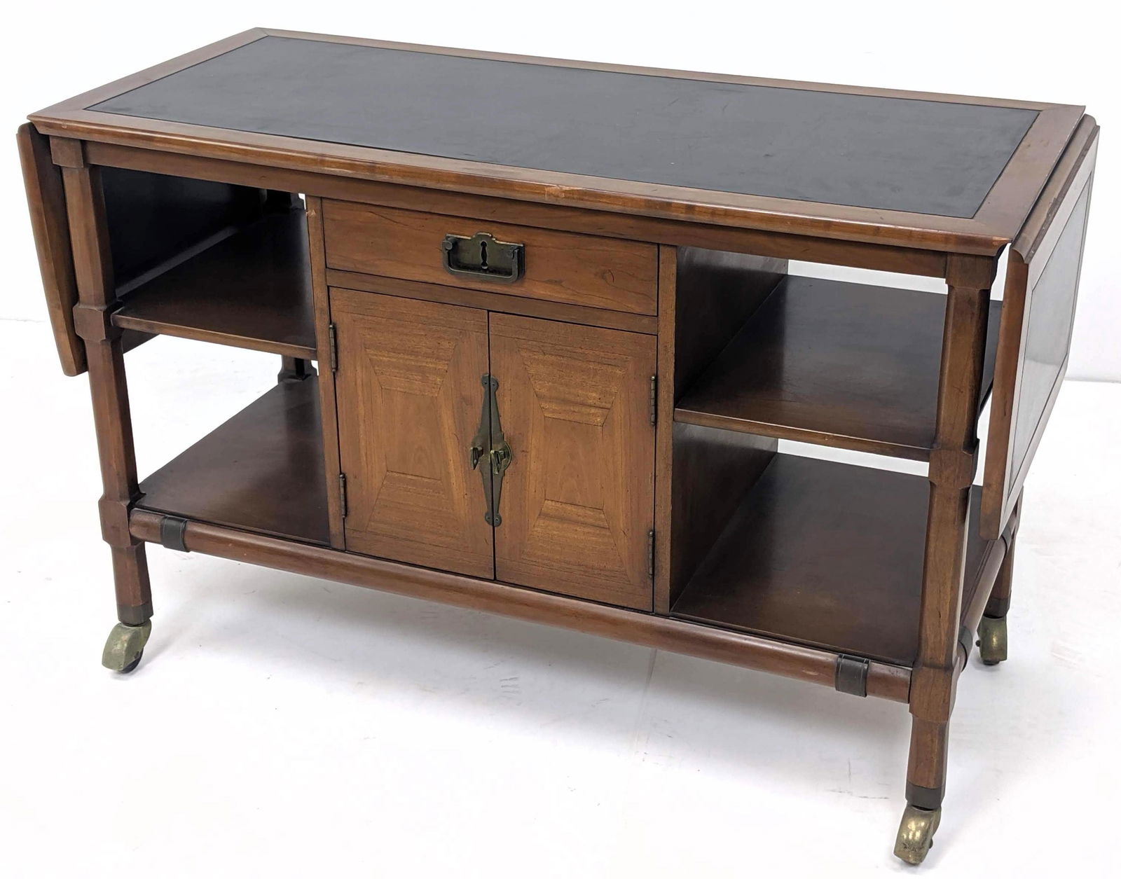 American Modern Walnut Rolling Low Bar Serving Cart. Dr (1 of 7)