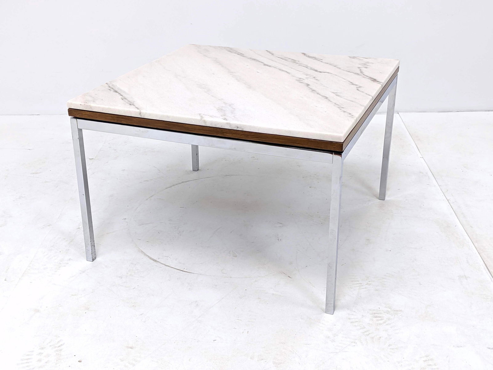 KNOLL ASSOC Chrome, Walnut & Marble Side Table. Square (1 of 15)
