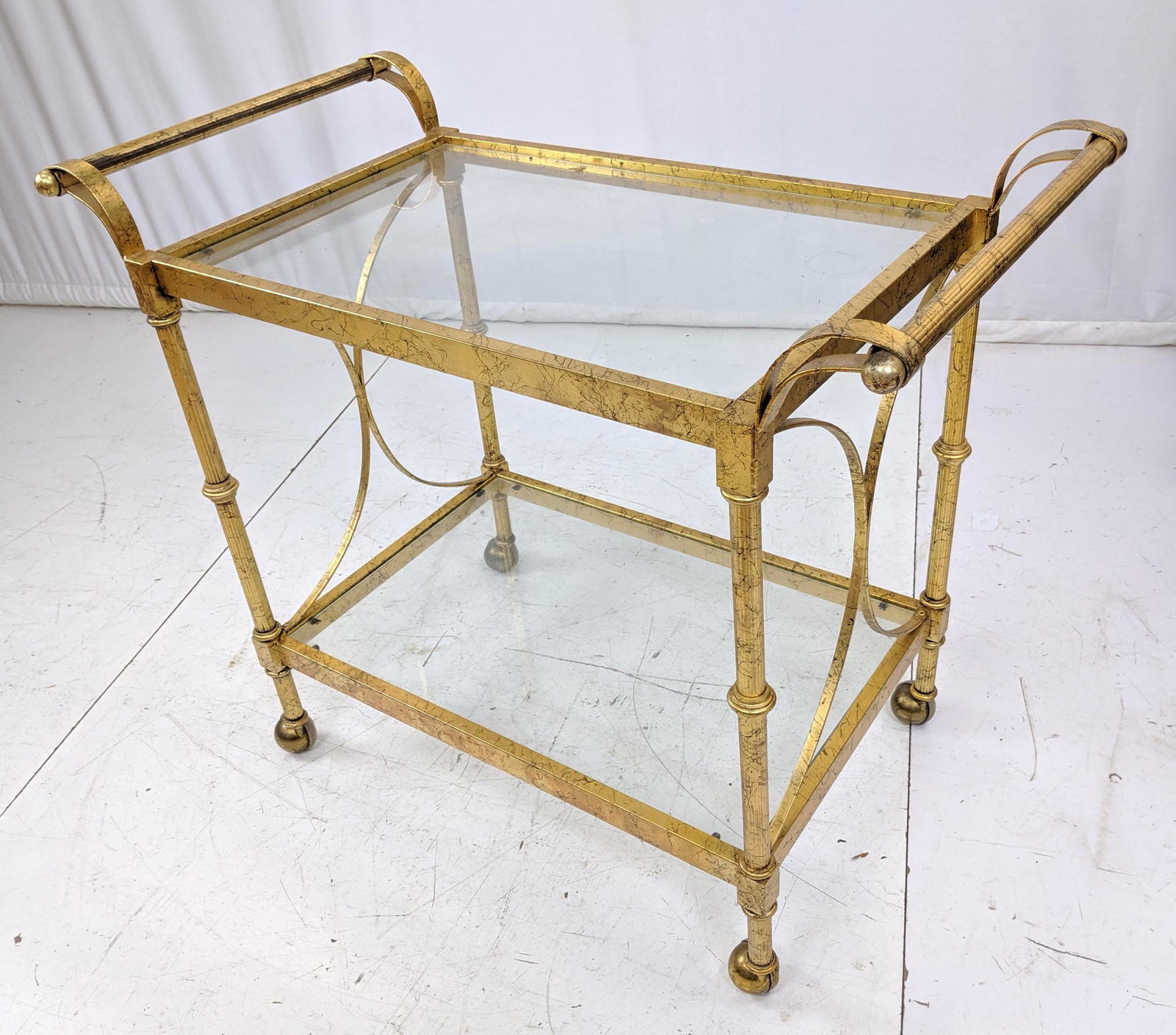 Decorator Gold Gilt Painted Metal and Glass Bar Cart (1 of 8)