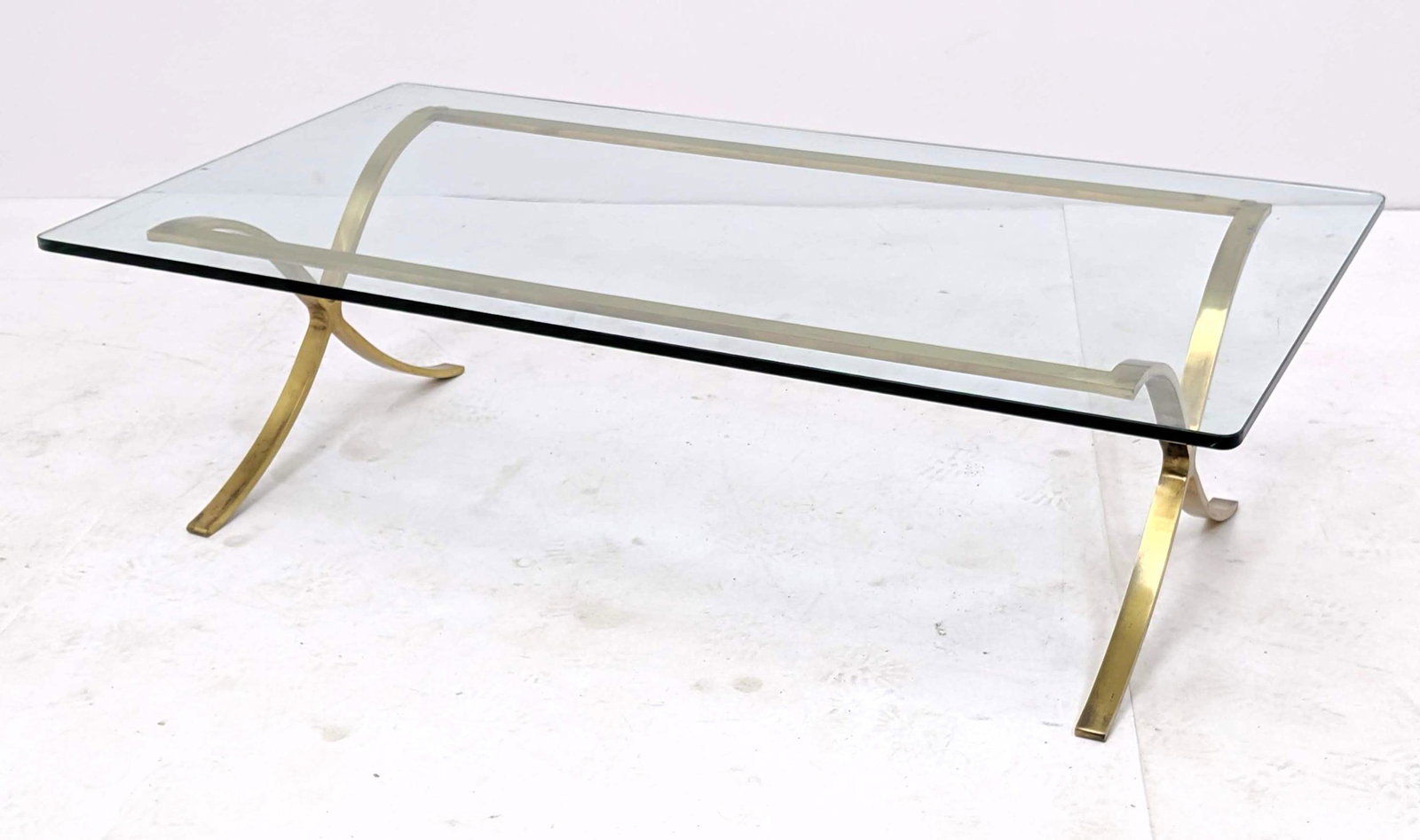 Decorator Brass & Glass Cocktail Table. Stylish X Base (1 of 7)
