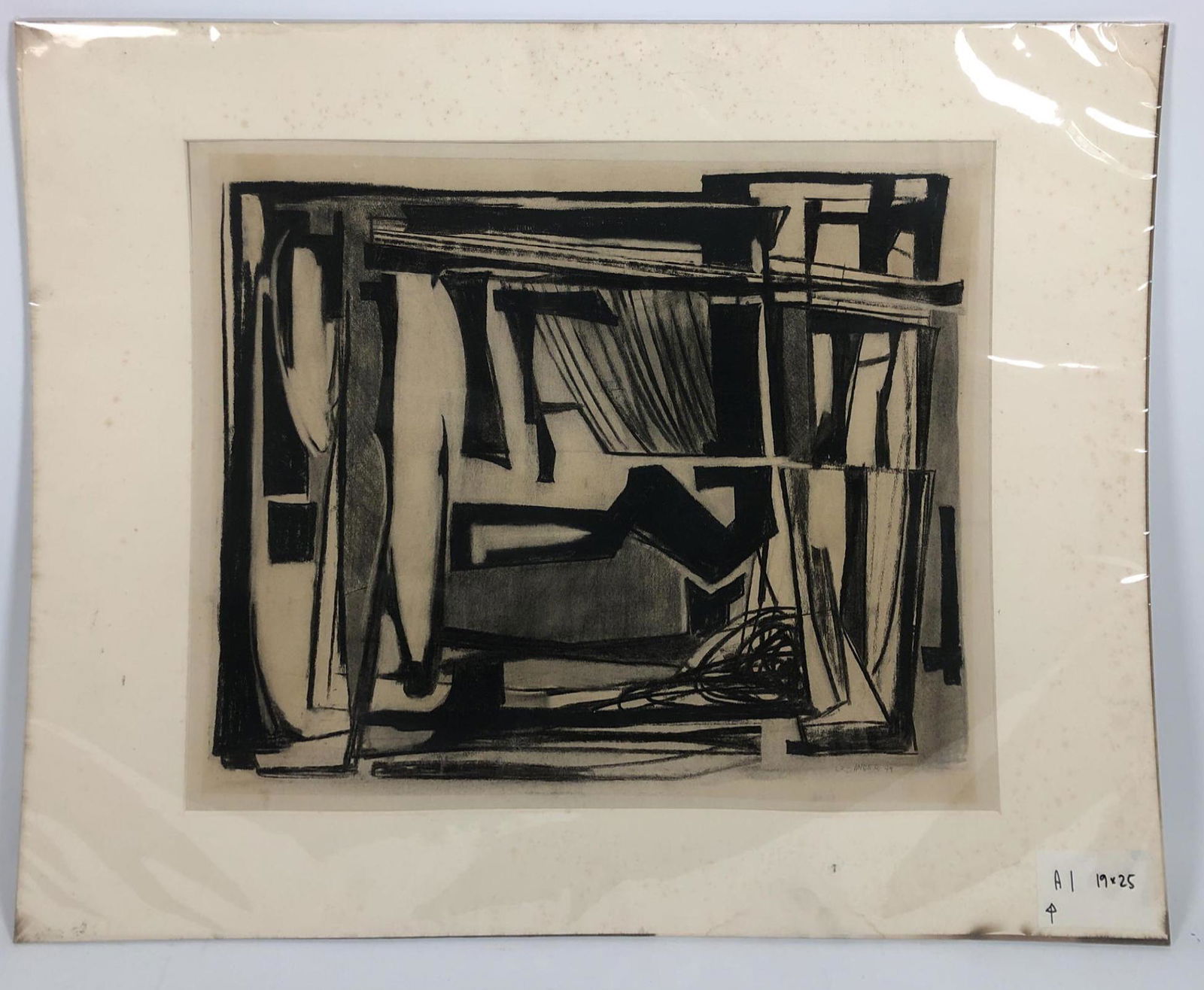 LUDWIG SANDER Original Charcoal Drawing. Modernist Abst (1 of 7)