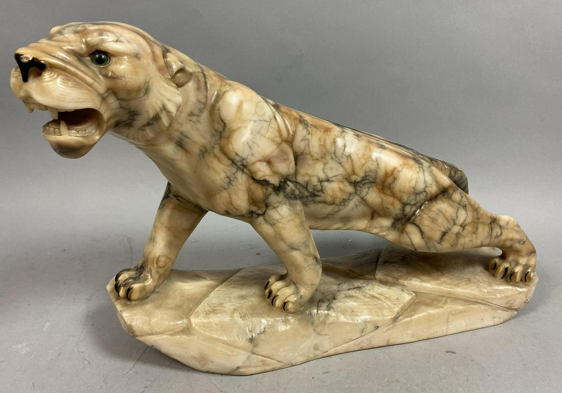Carved Marble Tiger Table Sculpture. Heavily carved fig (1 of 12)
