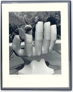 NAOMI SAVAGE Black and White Still Life Photo. "A Hand: NAOMI SAVAGE Black and White Still Life Photo. "A Hand for Harry" Hand chair with sunflowers. Signed and dated '81.-- Dimensions: Image Size: H: 10 inches: W: 8.25 inches ---