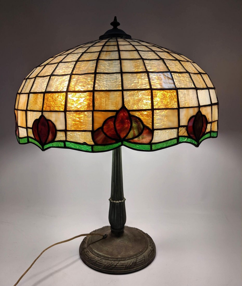 Vintage Leaded Slag Glass Shade Table Lamp. Caramel sla (1 of 8)