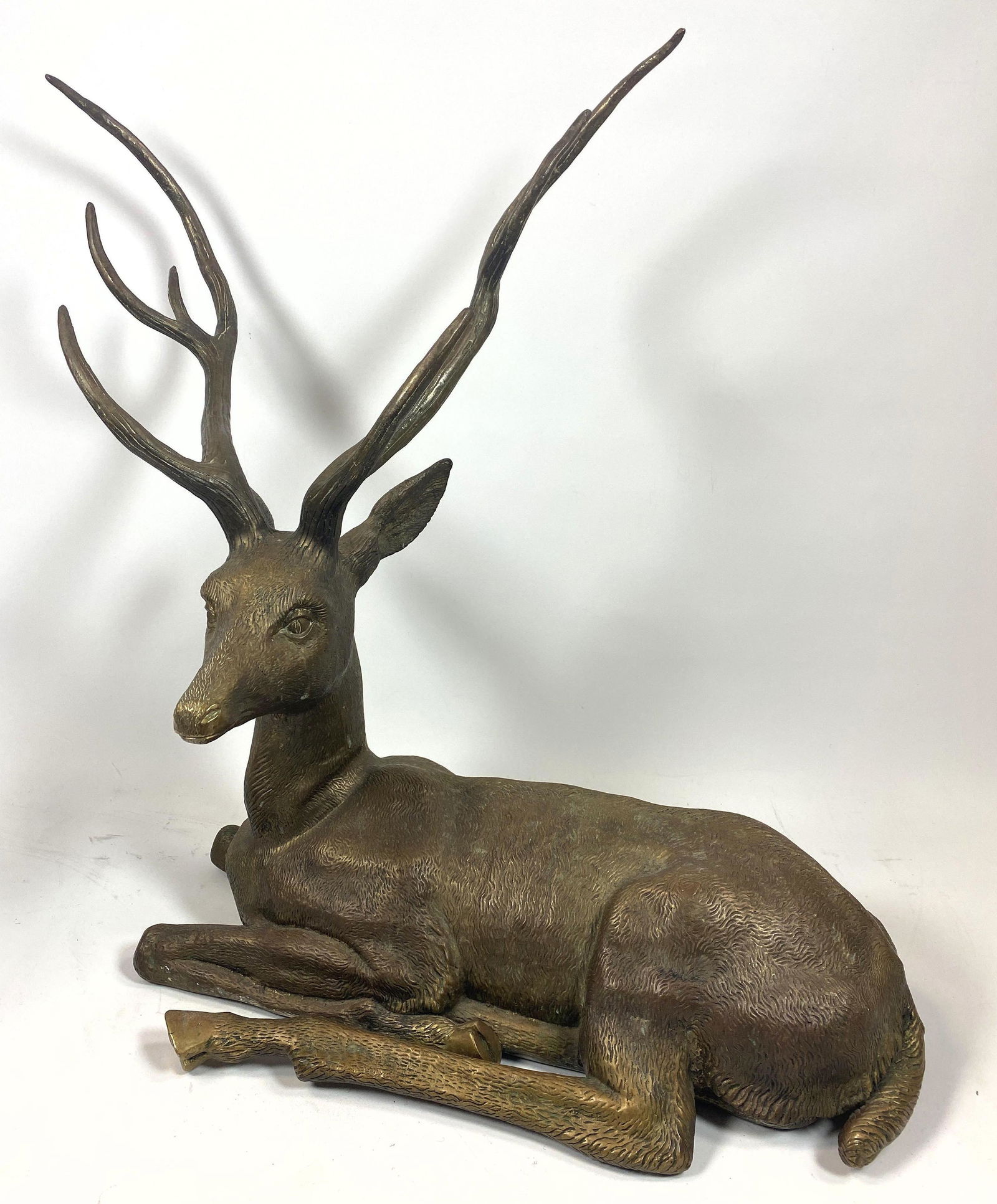 Designer Large Resting Brass Deer Figural Sculpture. Sm (1 of 9)