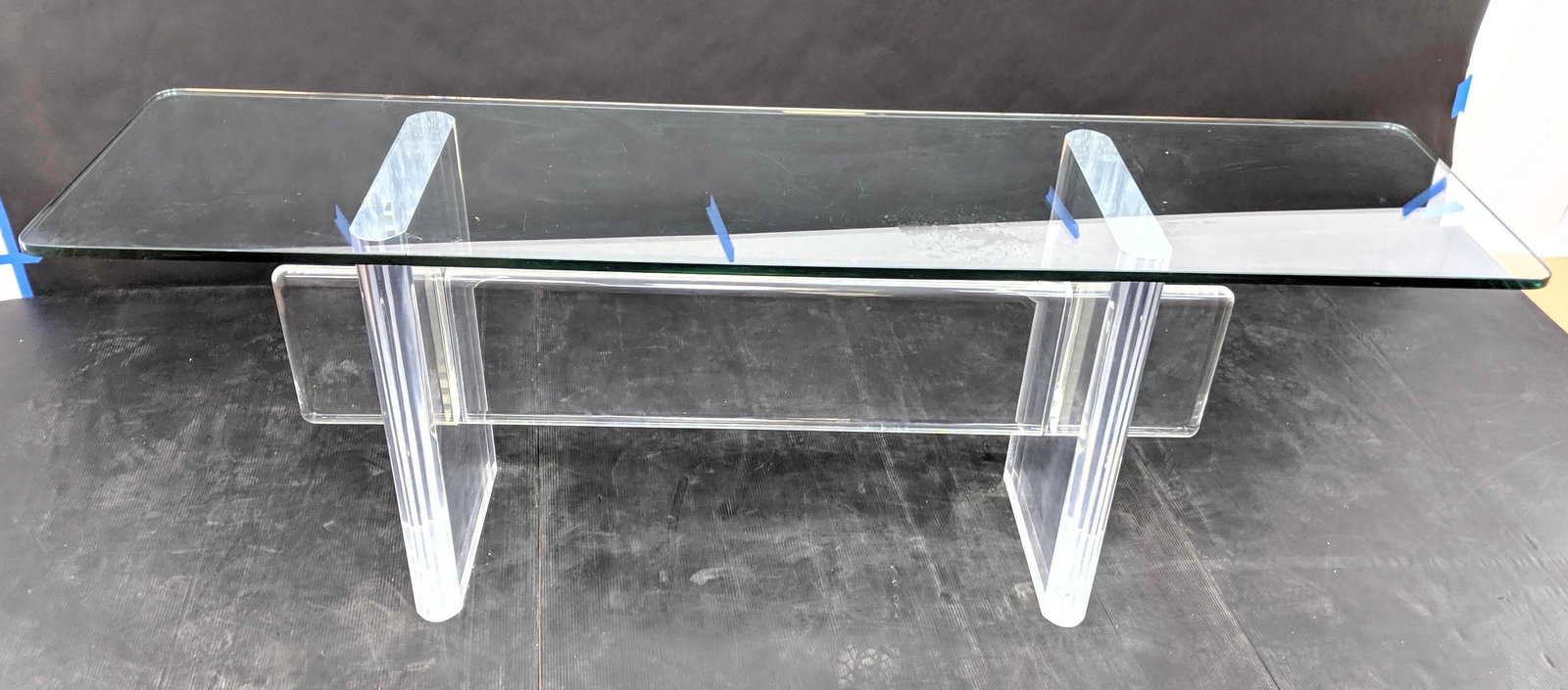 7' Long Glass & Lucite Hall Sofa Table. Thick glass top (1 of 8)