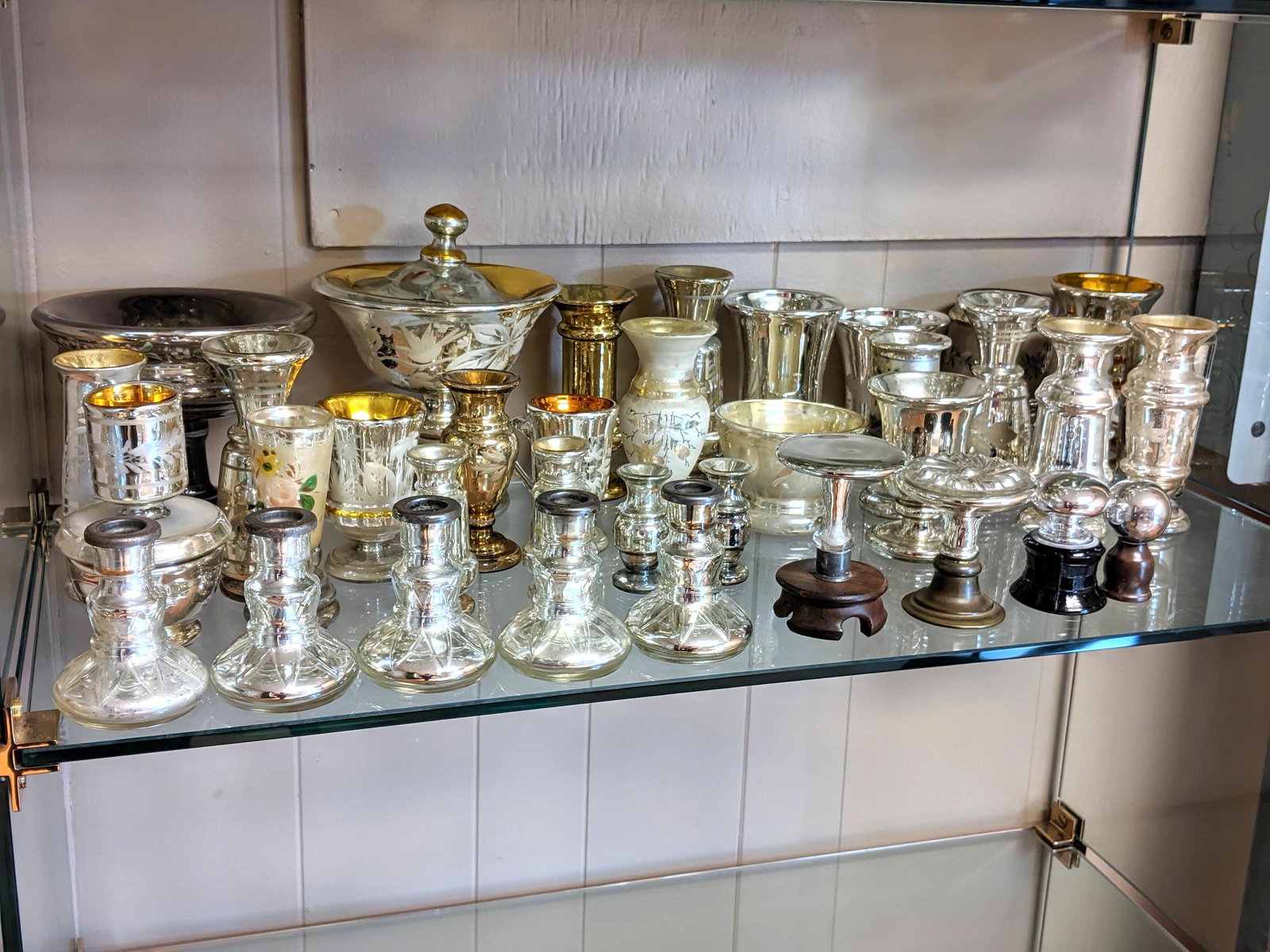 37pc Mercury Glass Vintage Vases, Candlesticks, Lidded (1 of 11)