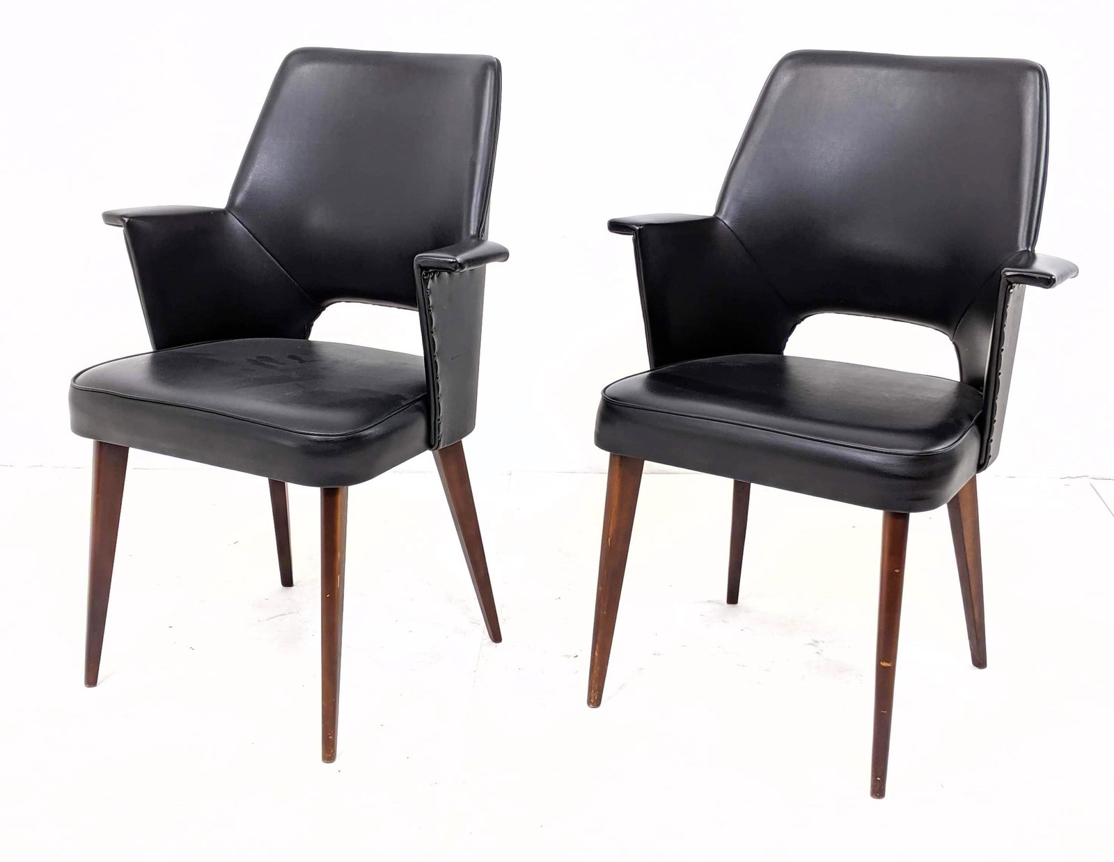 Pr 1950's Black Vinyl Modernist Arm Chairs.  Tall back (1 of 7)