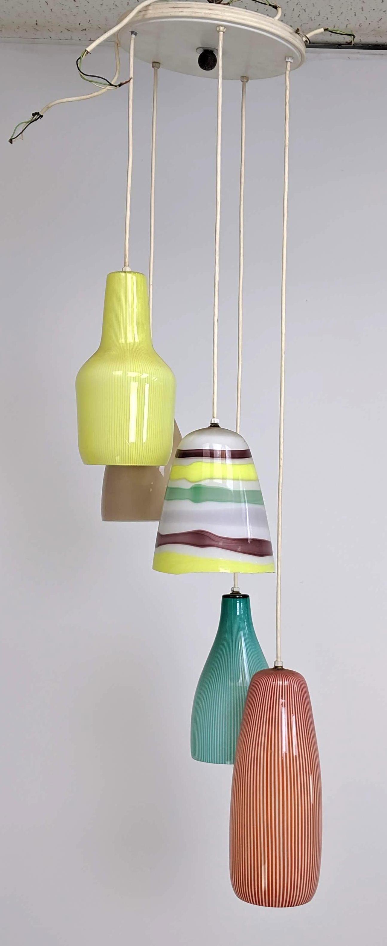 MURANO Venini Style Art Glass 5 Pendant Shade Chandelie (1 of 13)