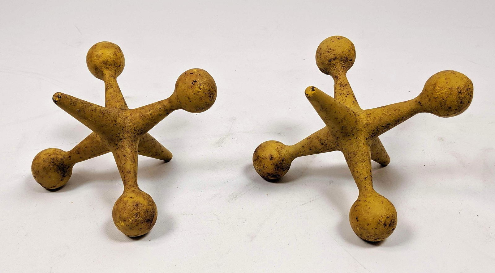 Pr Industrial Yellow Cast Iron Jacks Jax Bookends. BILL (1 of 6)