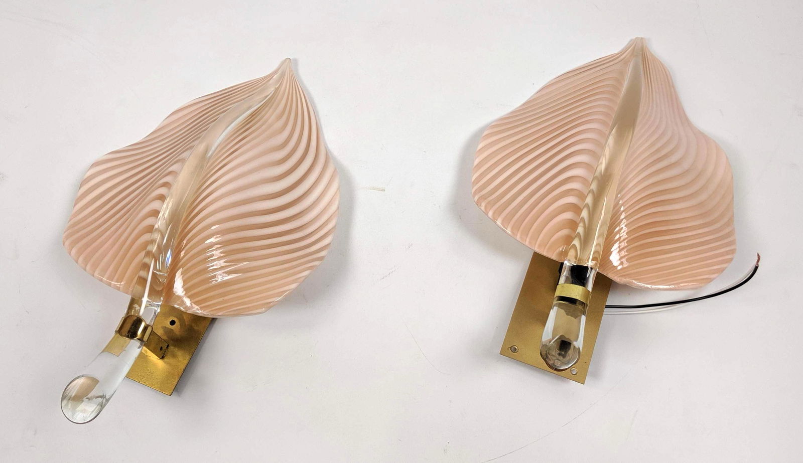 Pr Murano Italian Leaf Form Art Glass Wall Sconces. Str (1 of 12)