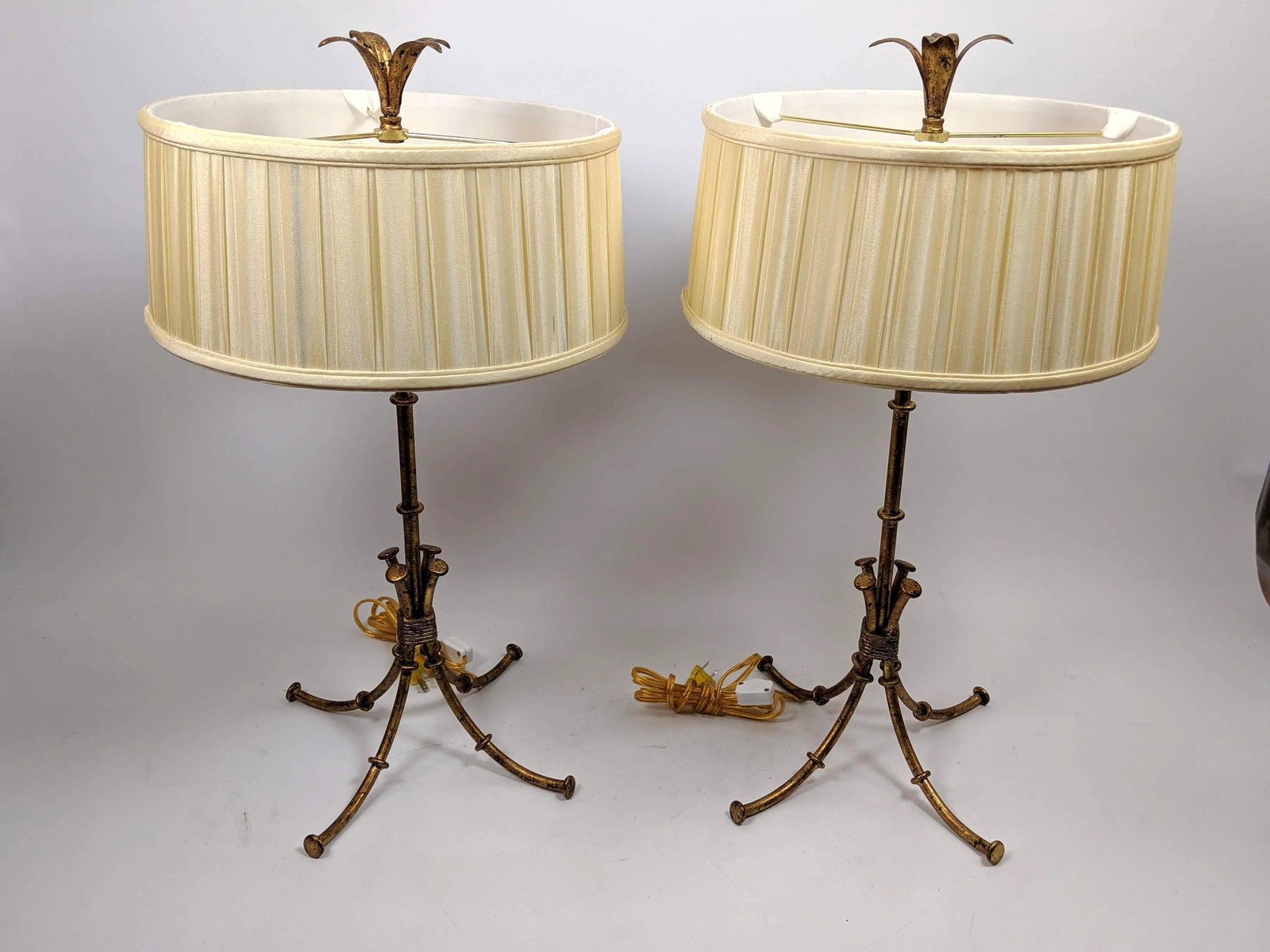 Pr Italian Gilt Metal Decorator Table Lamps. Faux Bambo (1 of 10)