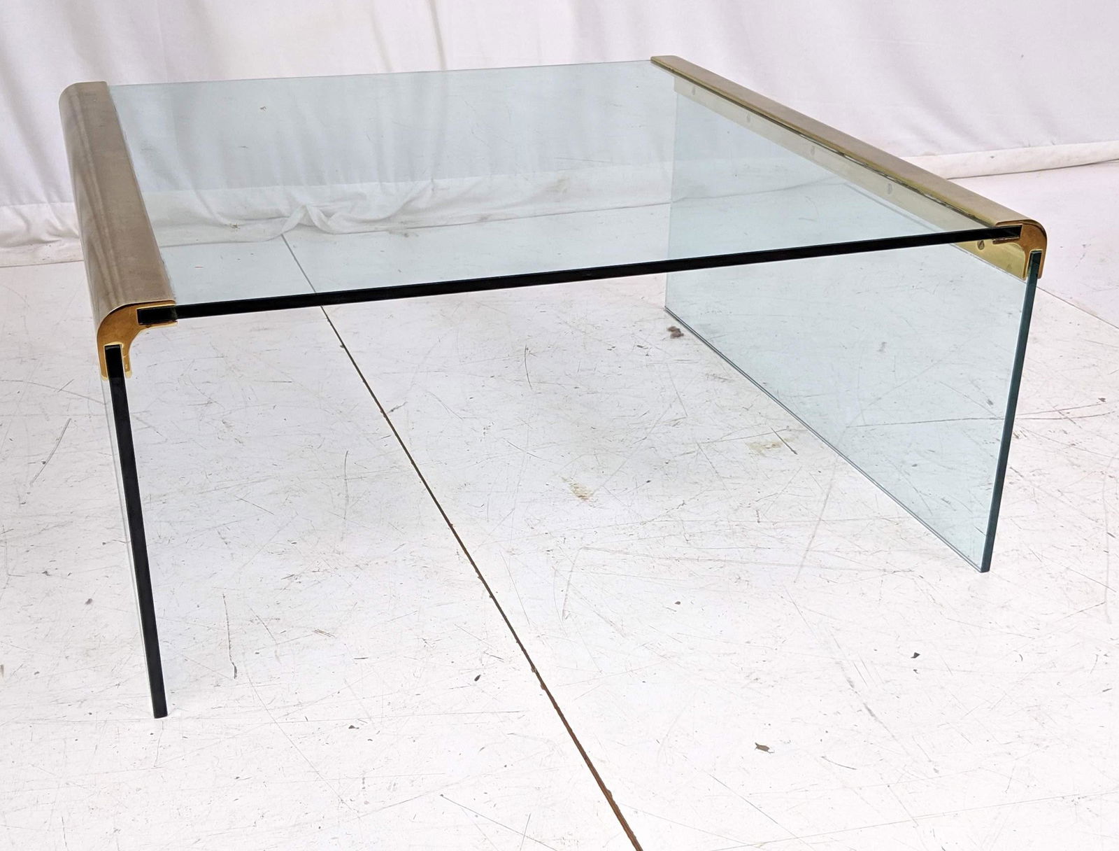 Pace style Coffee Table. Glass with Brass Corner Mounts (1 of 9)