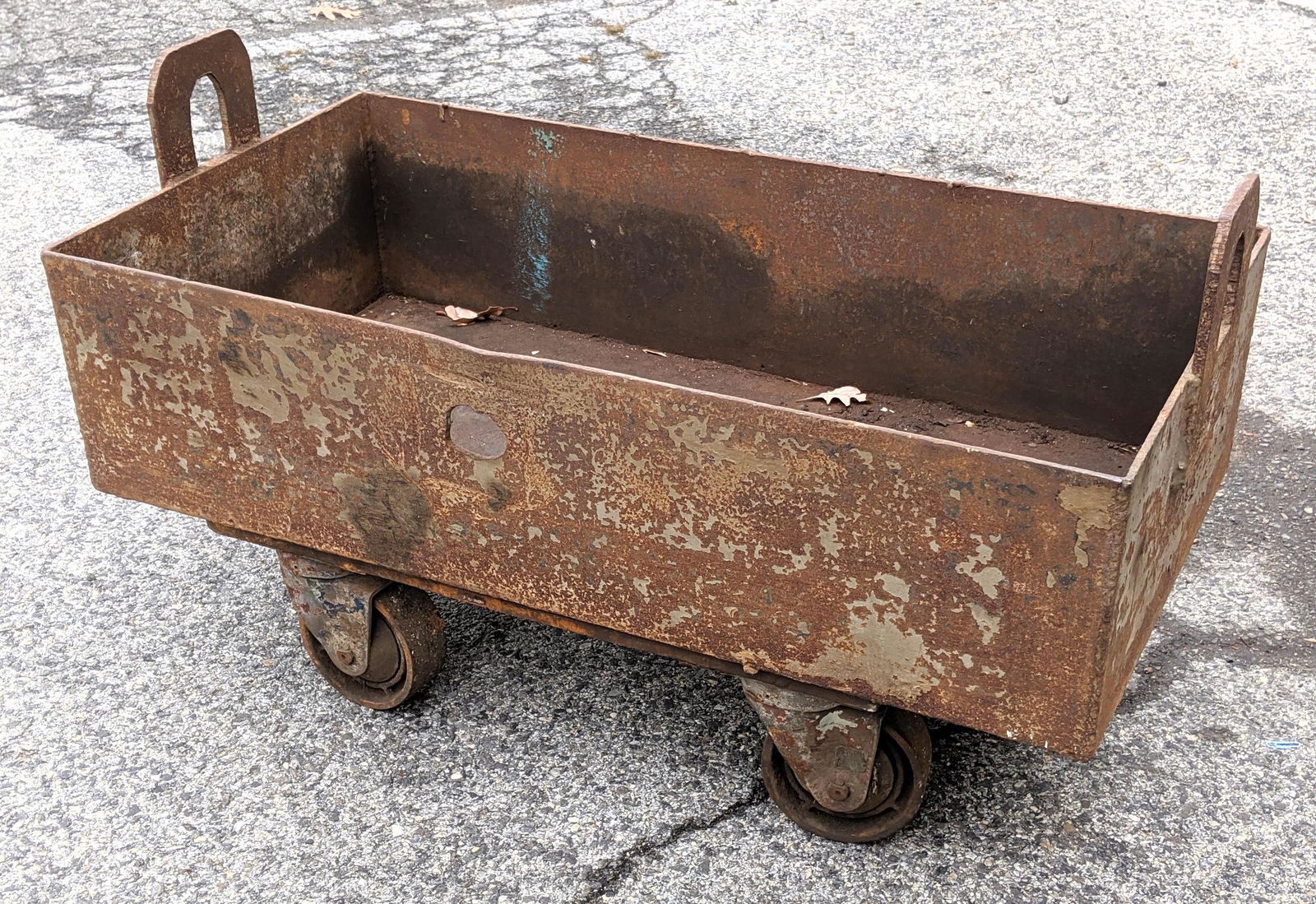 Heavy Industrial Iron Bin on Rolling Cart. Handled stee (1 of 6)