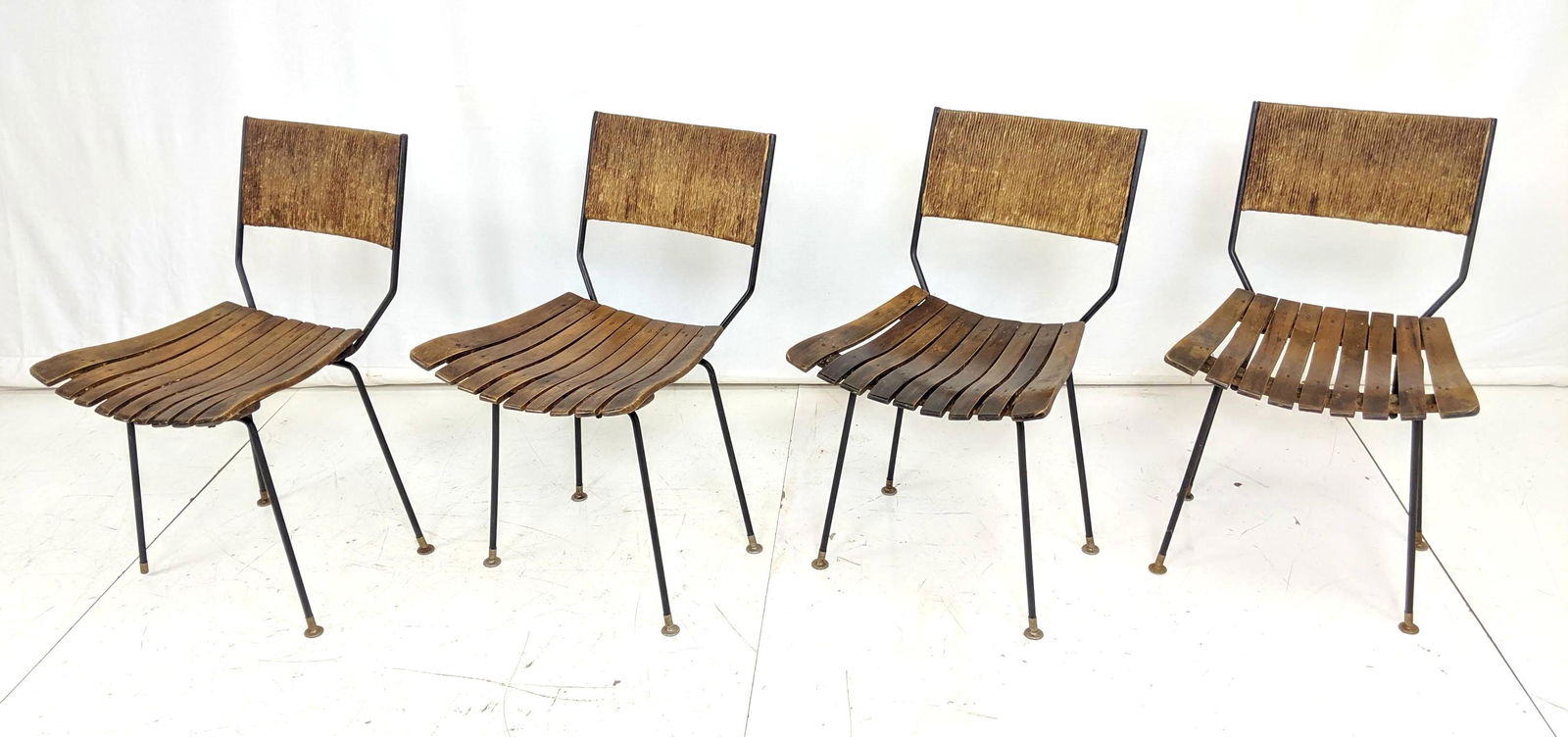Set 4 ARTHUR UMANOFF Black iron side dining chairs. Woo (1 of 8)