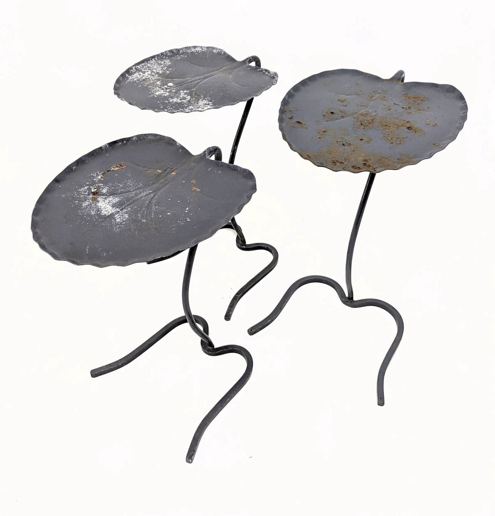 3pc SALTERINI Lily Pad Tables. Painted gray. (1 of 8)