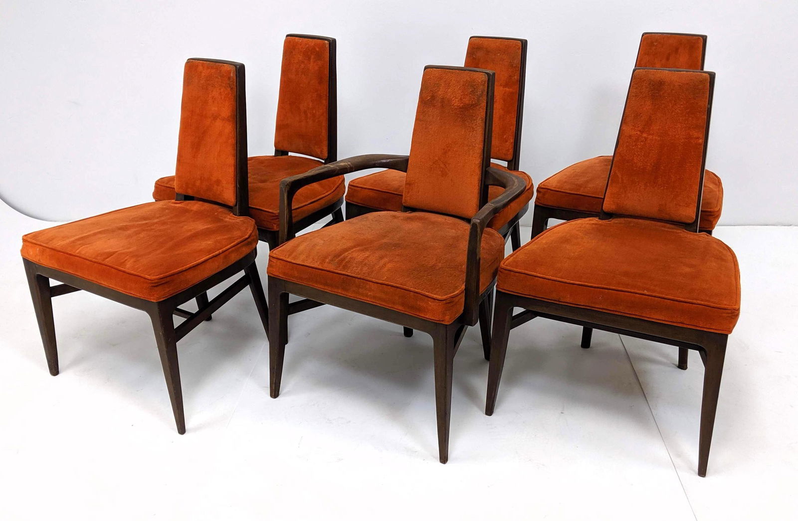 Set 6 American Modern Walnut Dining Chairs. Orange velv (1 of 12)