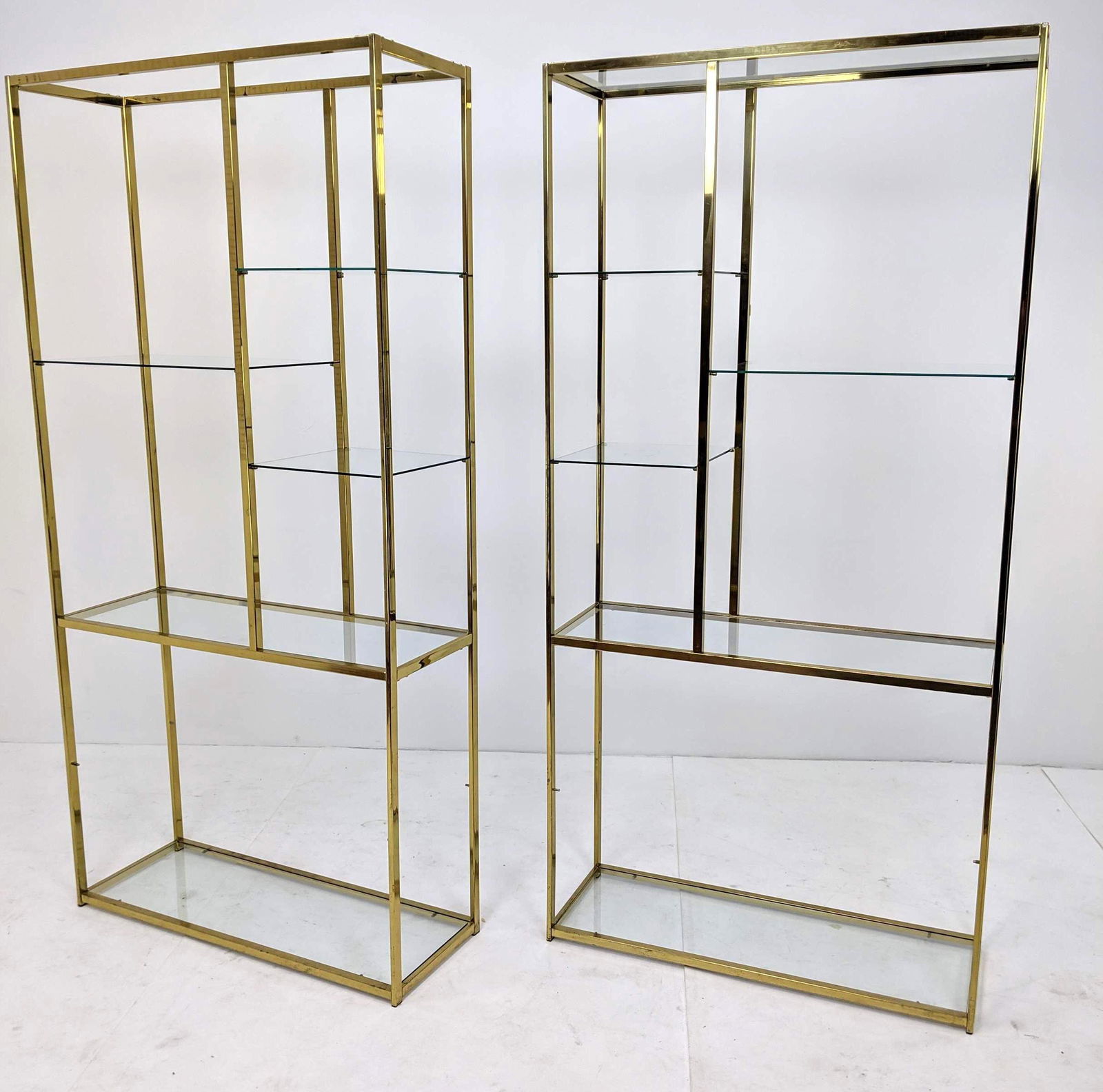 Pair Milo Baughman Style Brass and Glass Etagere Shelve (1 of 15)