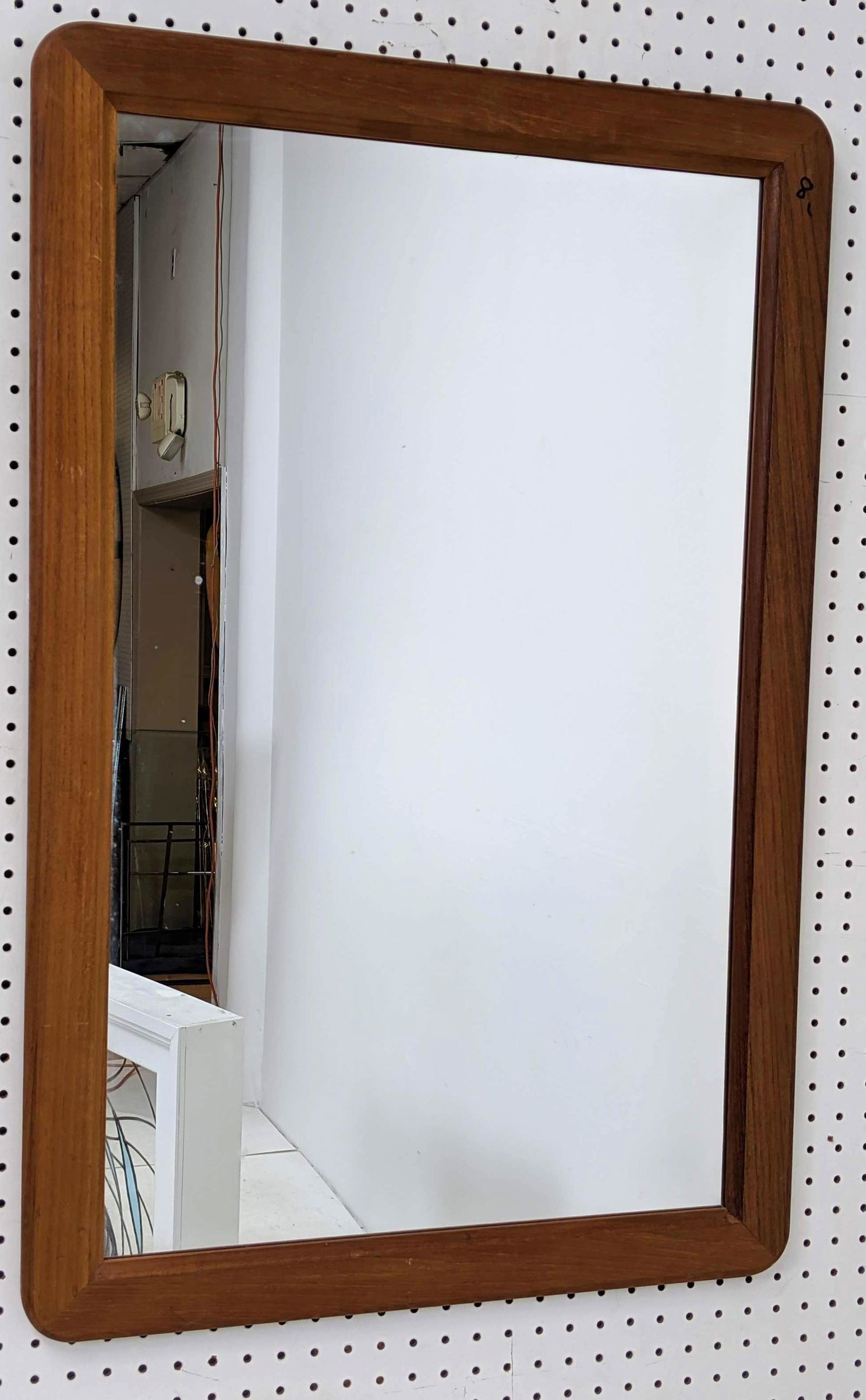 FAKSE Danish Modern Teak Rounded Rectangular Wall Mirro (1 of 10)