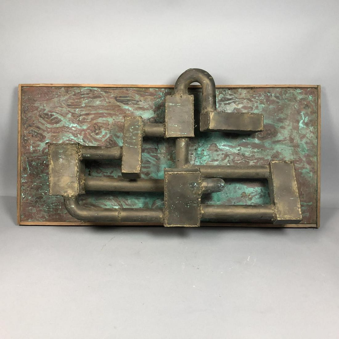 Brutalist 3D Wall Art "Atlantis" by SPIRIT. Tubular bru: Brutalist 3D Wall Art "Atlantis" by SPIRIT. Tubular brutalist squares mounted painted wood back. -- Dimensions: H: 17 inches: W: 38 inches: D: 6 inches ---