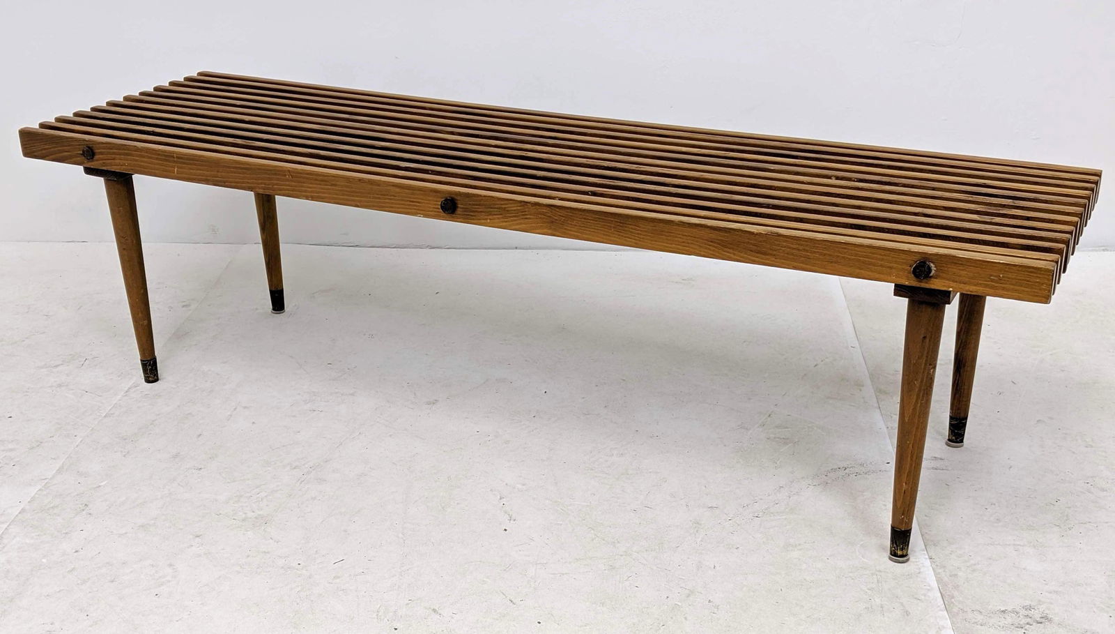 Mid Century Modern Slat Coffee Table Bench. Brass cappe (1 of 8)