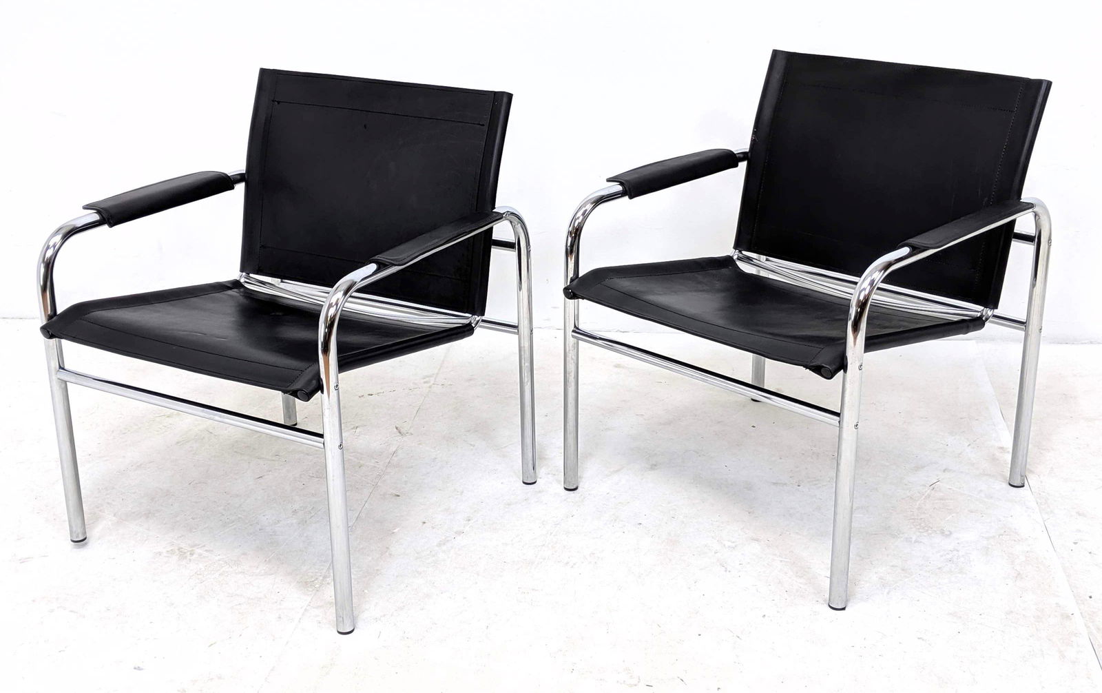 Pr Cassina Style Black Leather and Chrome Side Chairs. (1 of 10)