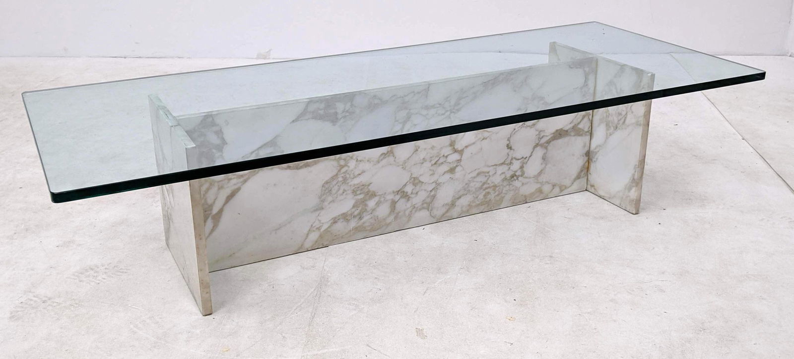 Modernist decorator White Marble and Glass Coffee Table (1 of 11)